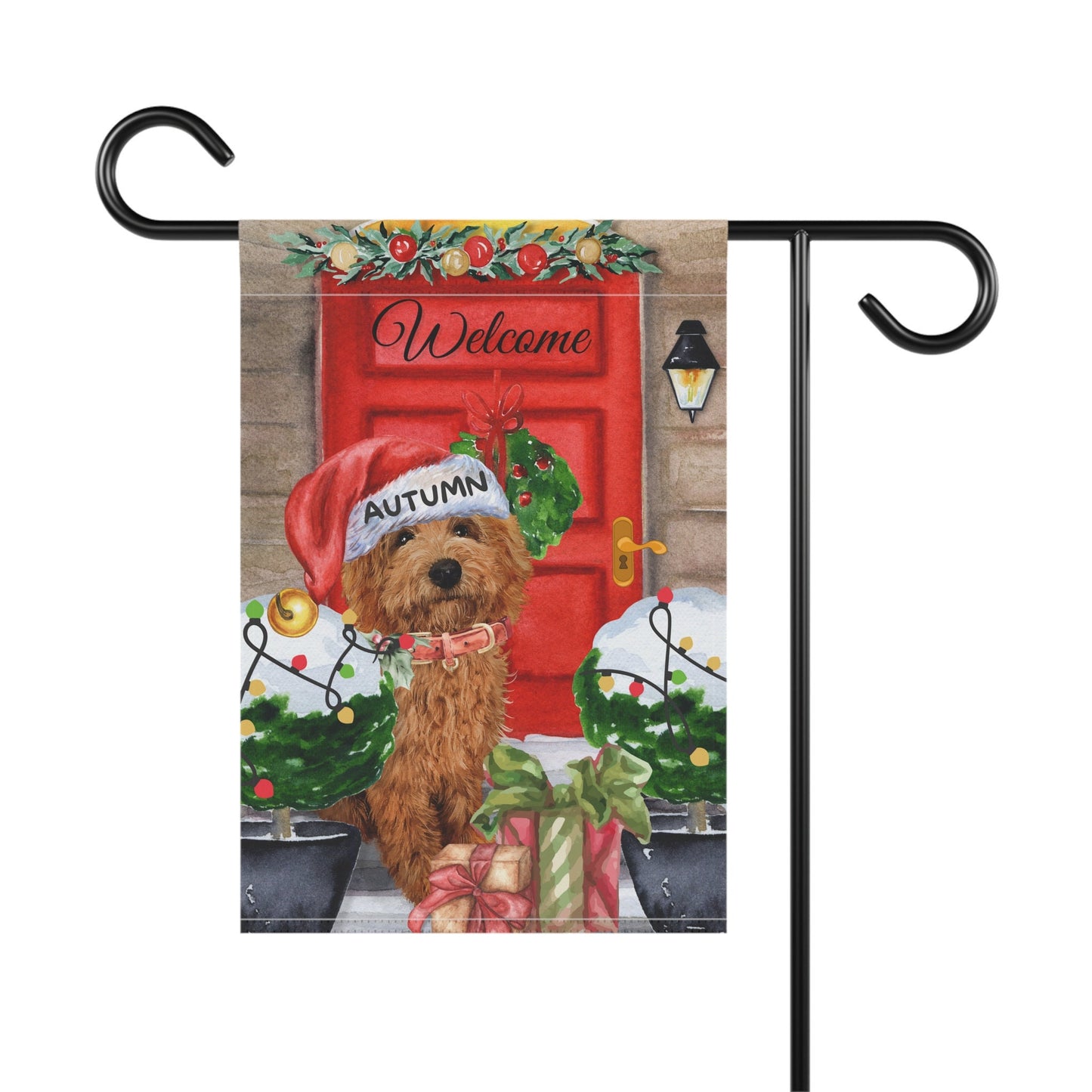 Apricot - Red  Doodle Dog Christmas Flag, Personalized Doodle Mom Dad Holiday Gift, Double-sided Flag, Stand Not Included, 2 Sizes