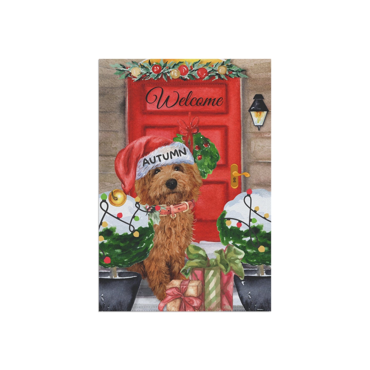 Apricot - Red  Doodle Dog Christmas Flag, Personalized Doodle Mom Dad Holiday Gift, Double-sided Flag, Stand Not Included, 2 Sizes