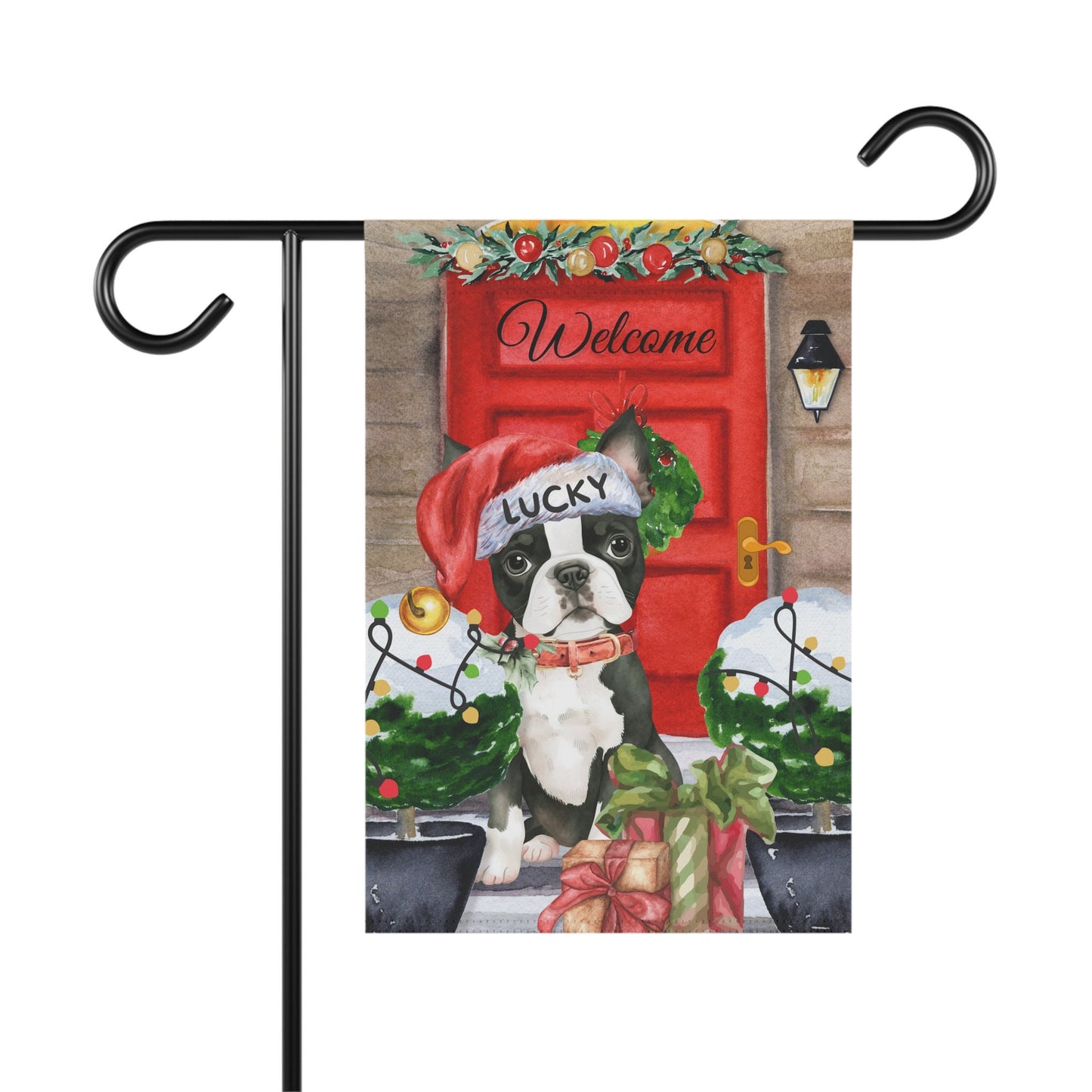 Personalized Boston Terrier Dog Christmas Flag - Custom Boston Terrier Mom Dad Holiday Gift, Double-sided Flag, Stand Not Included