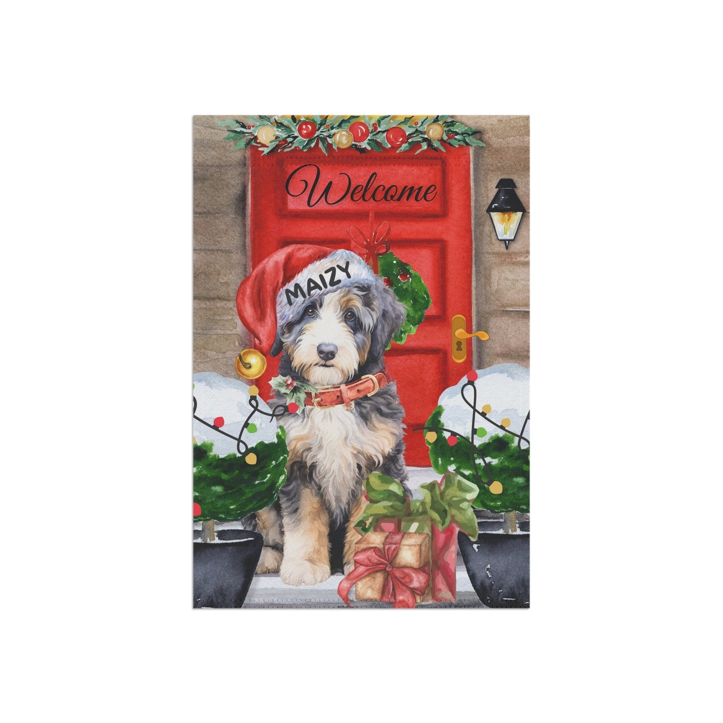 Bernedoodle Dog Christmas Flag - Bernedoodle, Aussiedoodle, Doodle Dog Mom, Doodle Dog Double-sided Flag, Stand Not Included