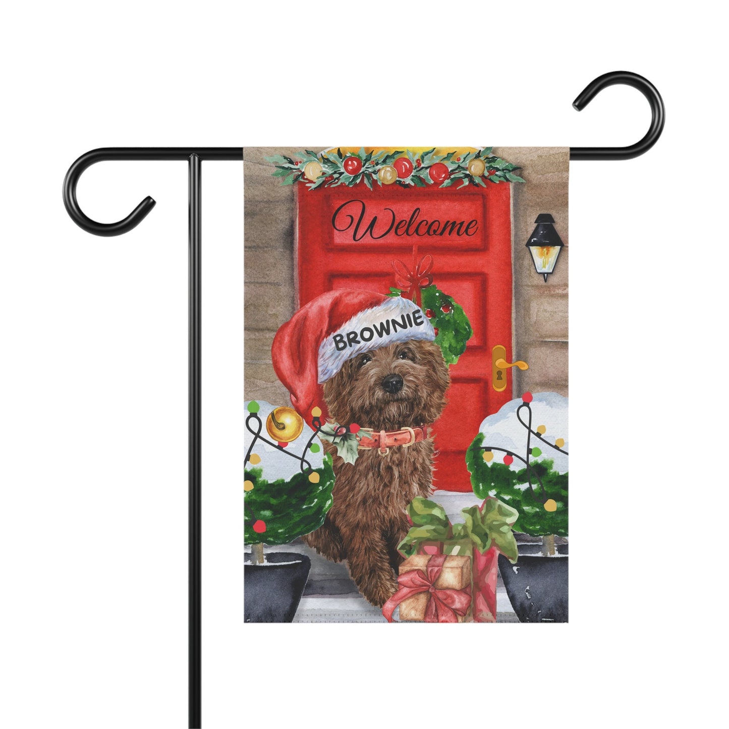 Chocolate Brown Doodle Dog Christmas Flag - Personalized Doodle Mom Dad Holiday Gift, Double-sided Flag, Stand Not Included