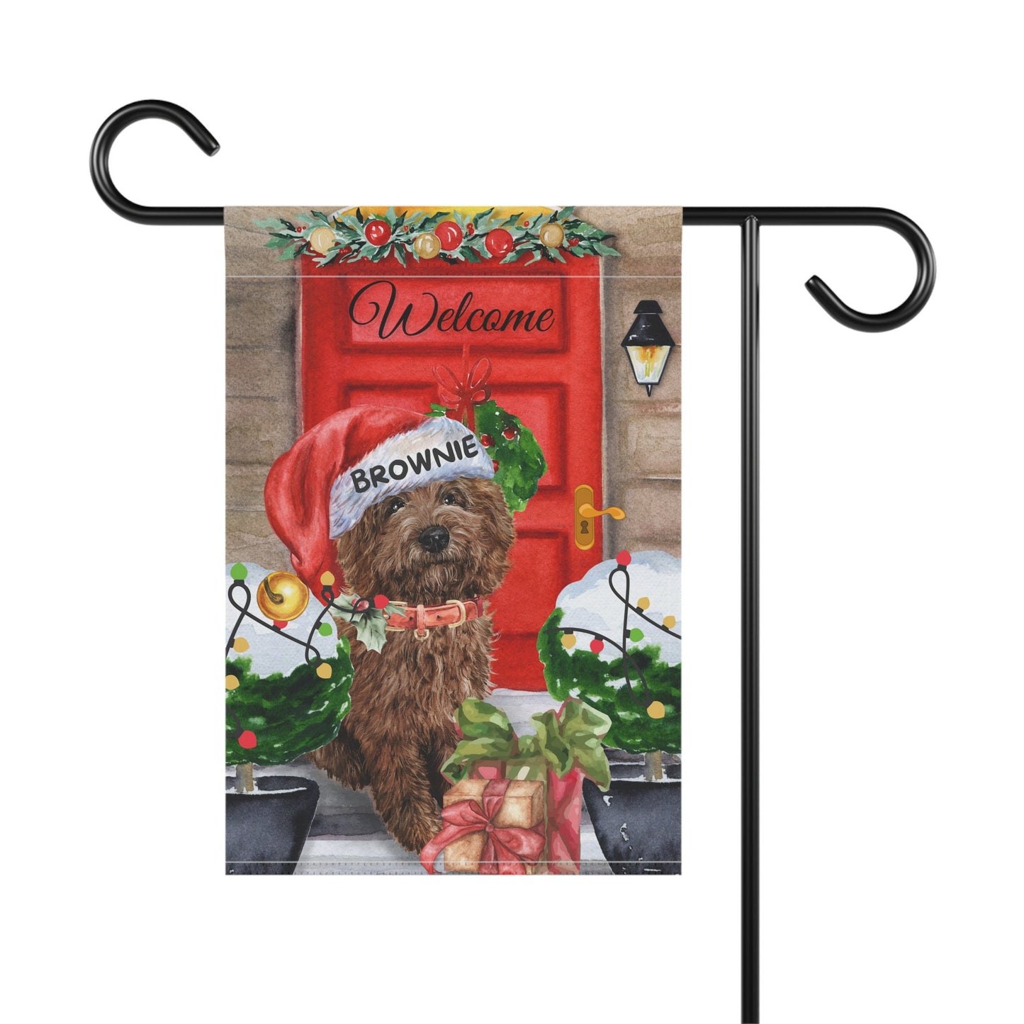 Chocolate Brown Doodle Dog Christmas Flag - Personalized Doodle Mom Dad Holiday Gift, Double-sided Flag, Stand Not Included