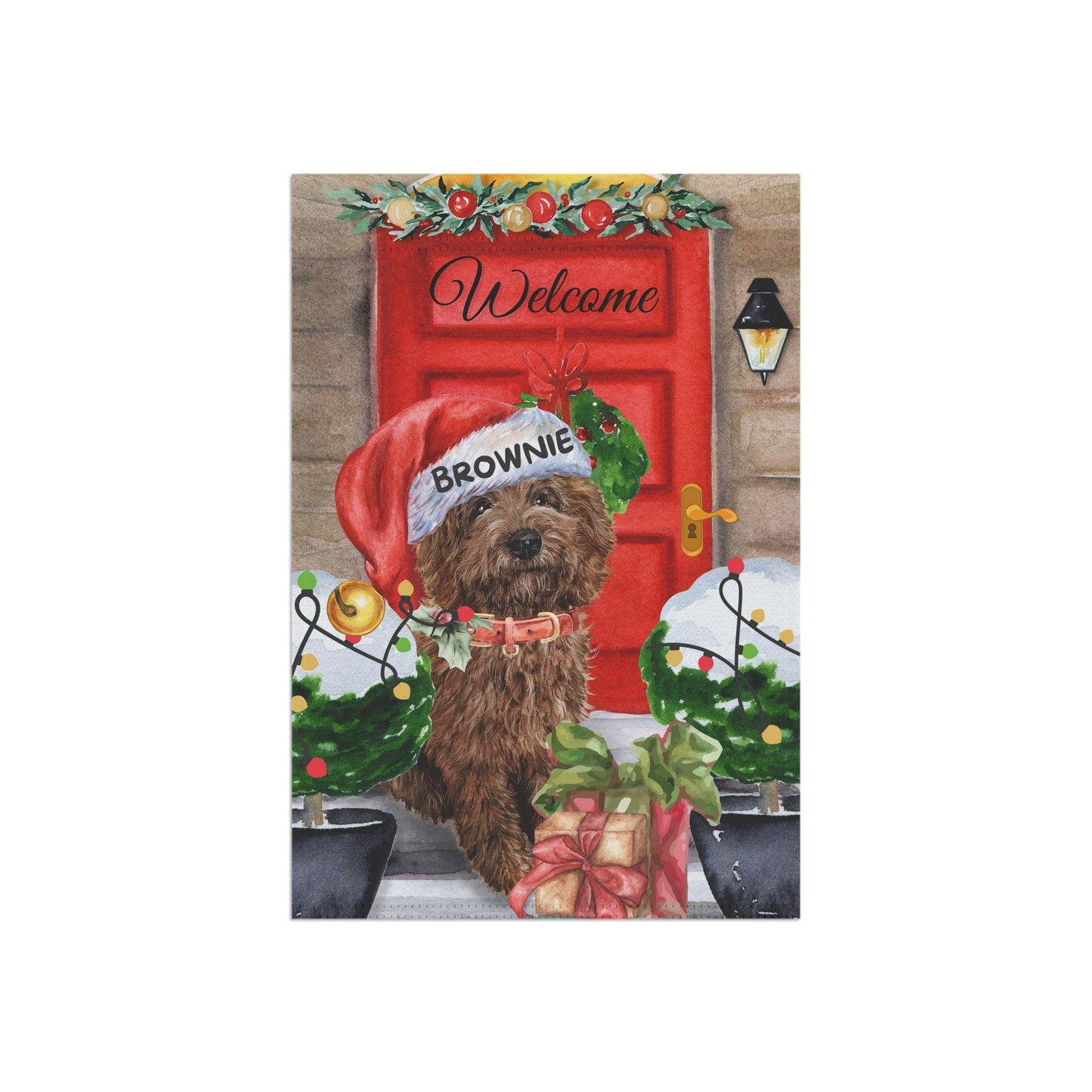 Chocolate Brown Doodle Dog Christmas Flag - Personalized Doodle Mom Dad Holiday Gift, Double-sided Flag, Stand Not Included