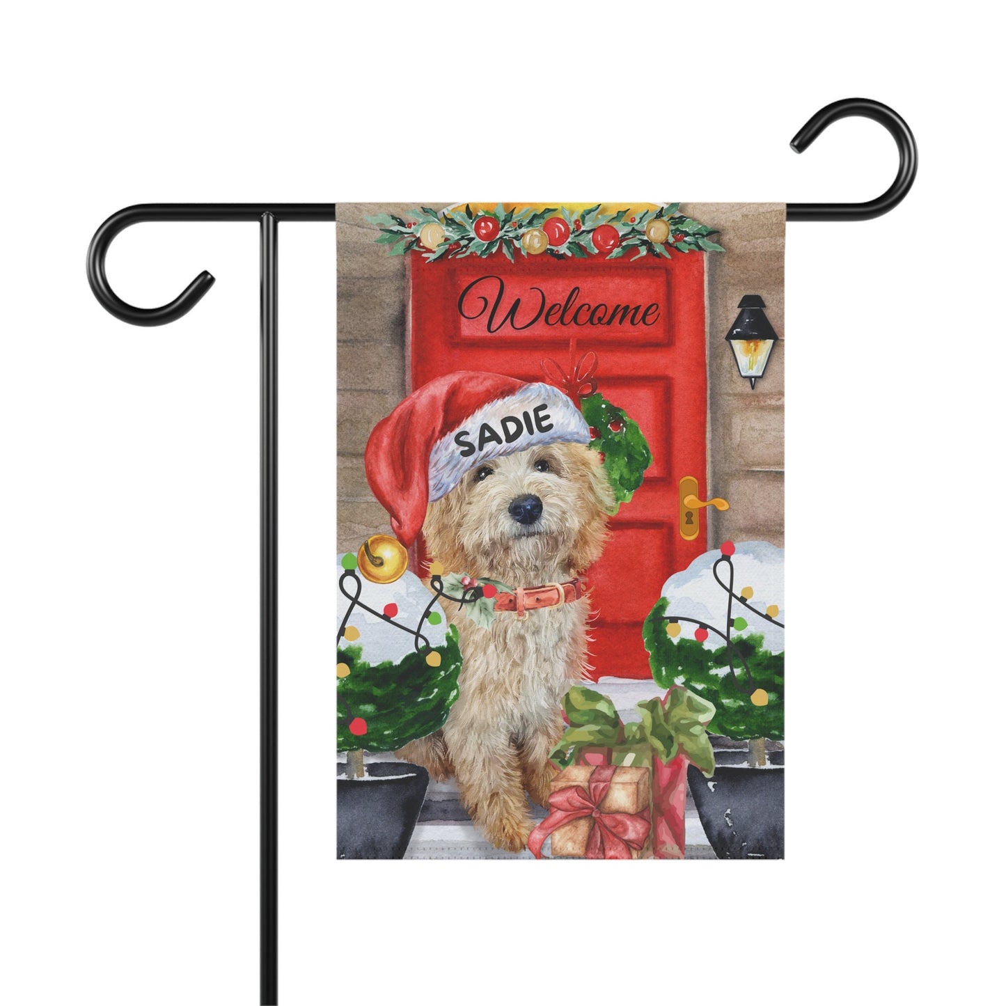 Personalized Doodle Dog Christmas Flag - Goldendoodle, Labradoodle, Cockapoo, Cavapoo, Doodle Mom Dad Gift, Double-sided, Stand No