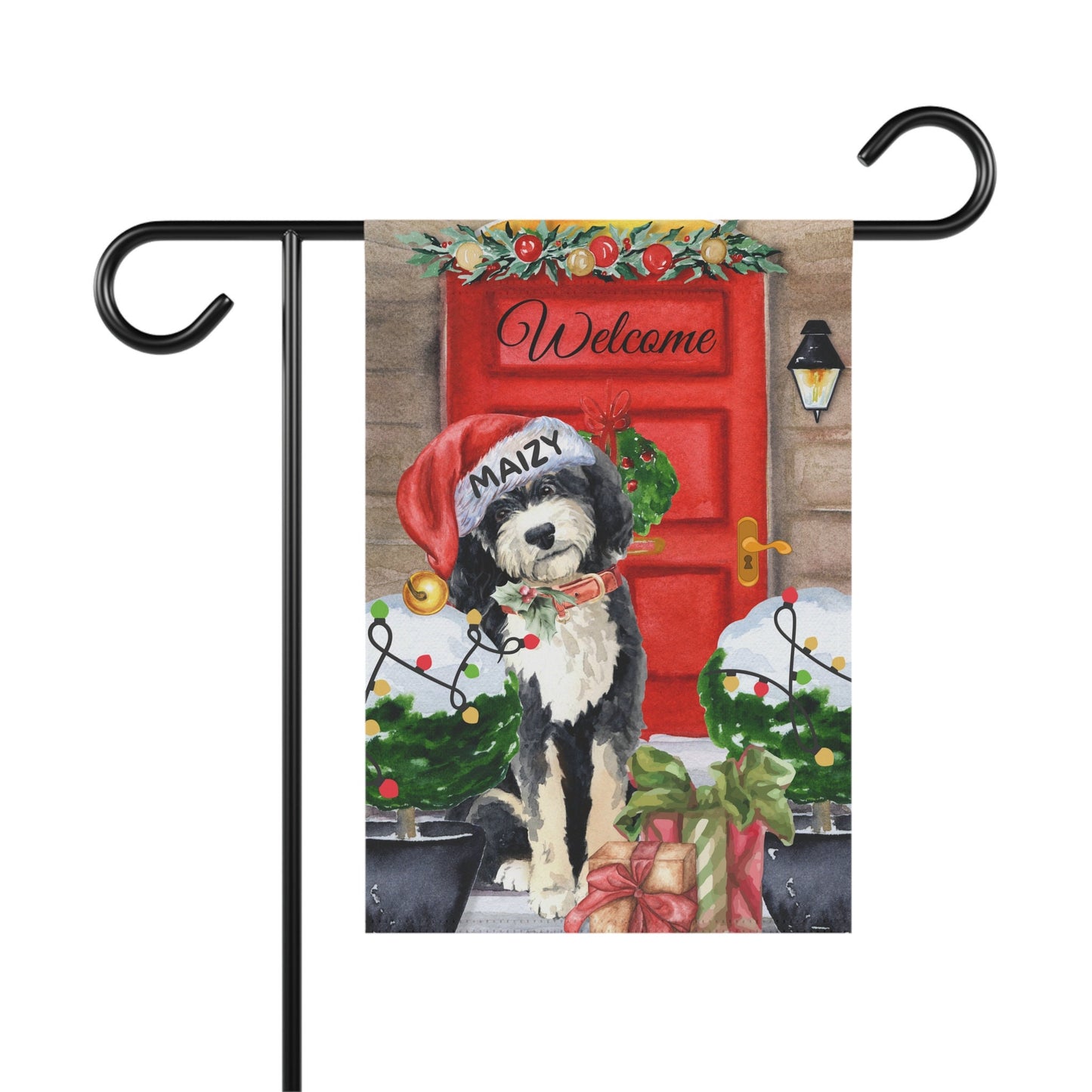 Personalized Bernedoodle Dog Christmas Flag - Holiday Gift Idea for Bernedoodle Mom, Doodle Dog Double-side Flag, Stand Not Includ