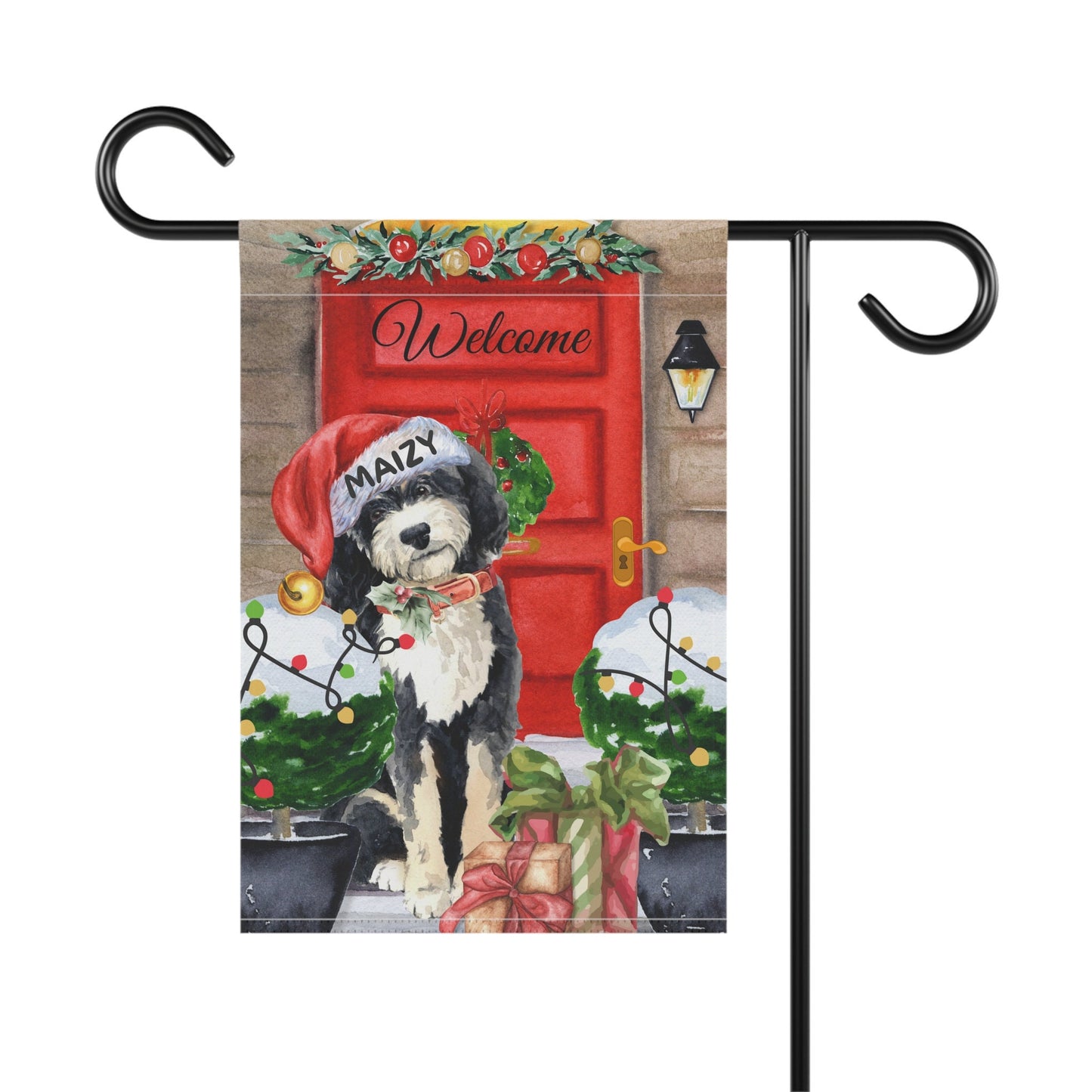 Personalized Bernedoodle Dog Christmas Flag - Holiday Gift Idea for Bernedoodle Mom, Doodle Dog Double-side Flag, Stand Not Includ