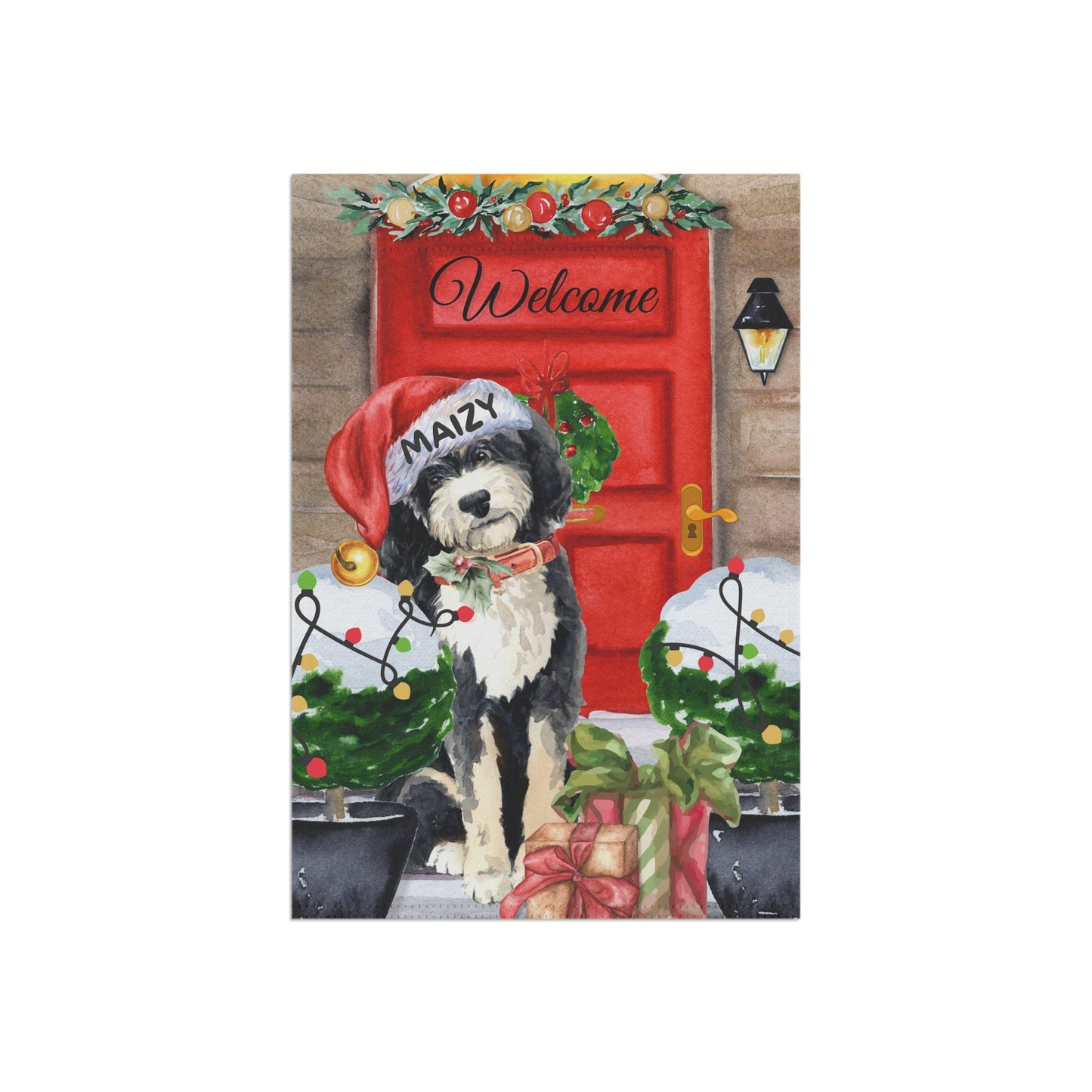 Personalized Bernedoodle Dog Christmas Flag - Holiday Gift Idea for Bernedoodle Mom, Doodle Dog Double-side Flag, Stand Not Includ