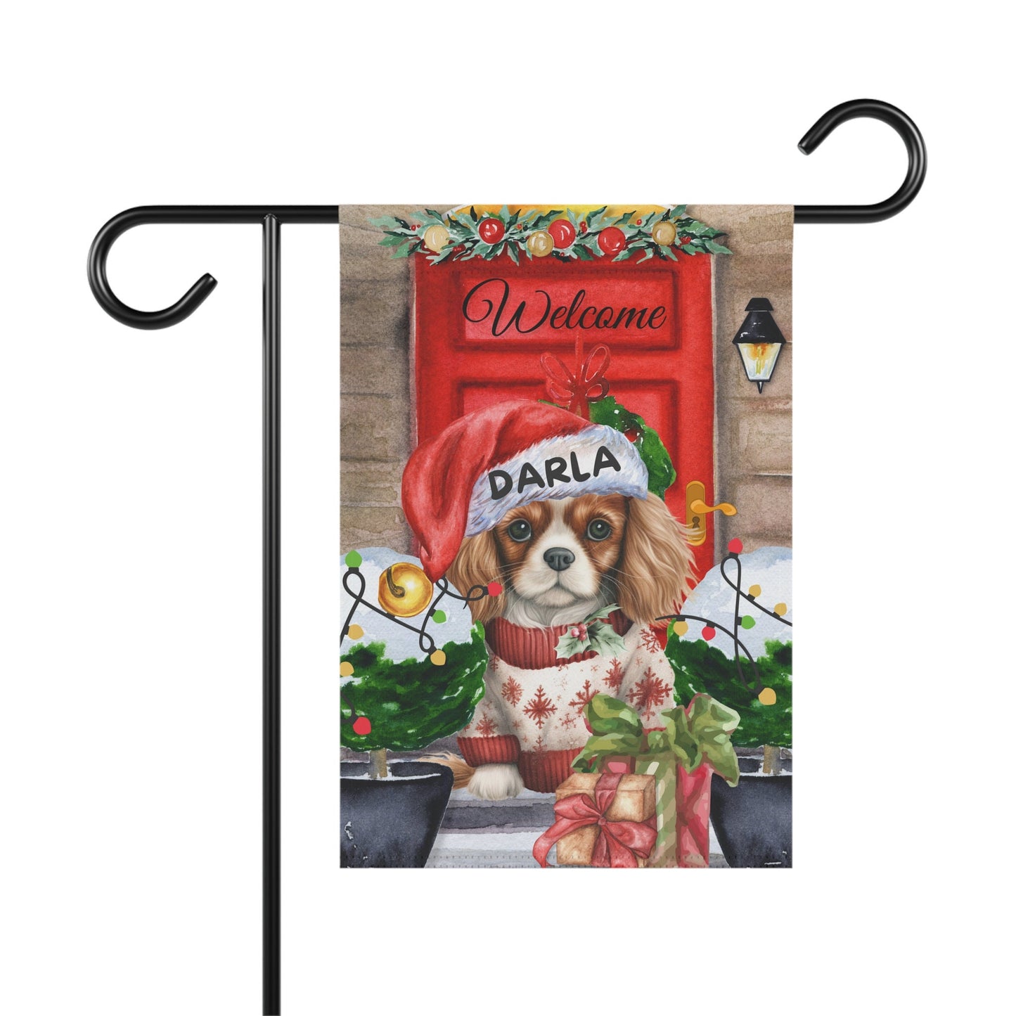 Personalized Cavalier King Charles Spaniel  Christmas Flag ,Custom Cavalier King Charles Mom Gift - Home Garden Dog Decor, Pole No