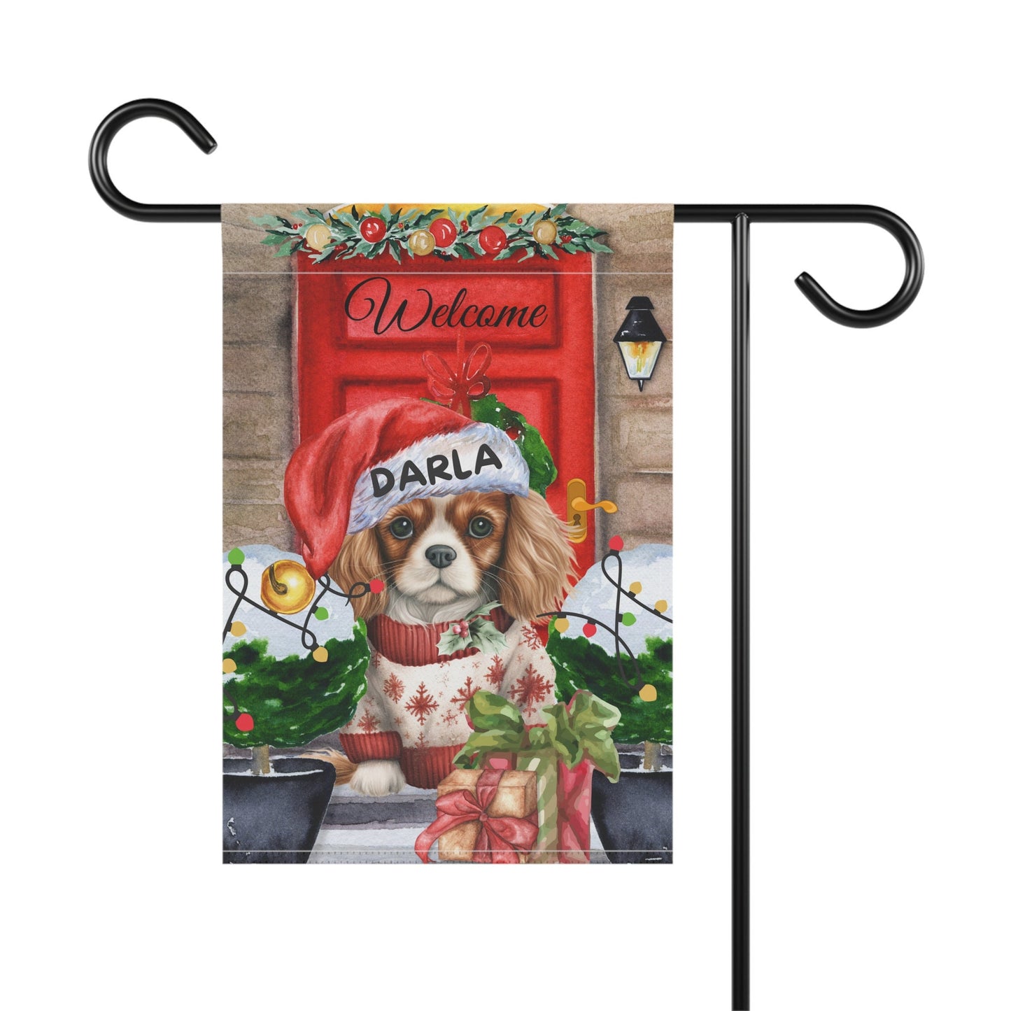 Personalized Cavalier King Charles Spaniel  Christmas Flag ,Custom Cavalier King Charles Mom Gift - Home Garden Dog Decor, Pole No