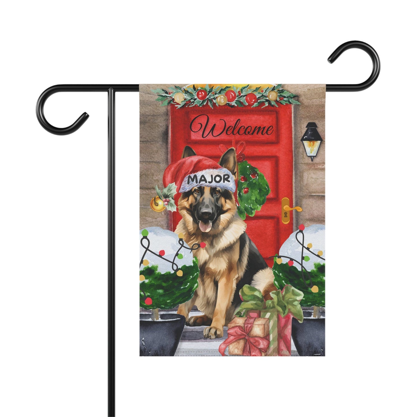 Personalized German Shepherd Dog Christmas Outdoor Flag - Custom German Shepherd Mom Dad Holiday Gift, Double-sided Flag, Stand No