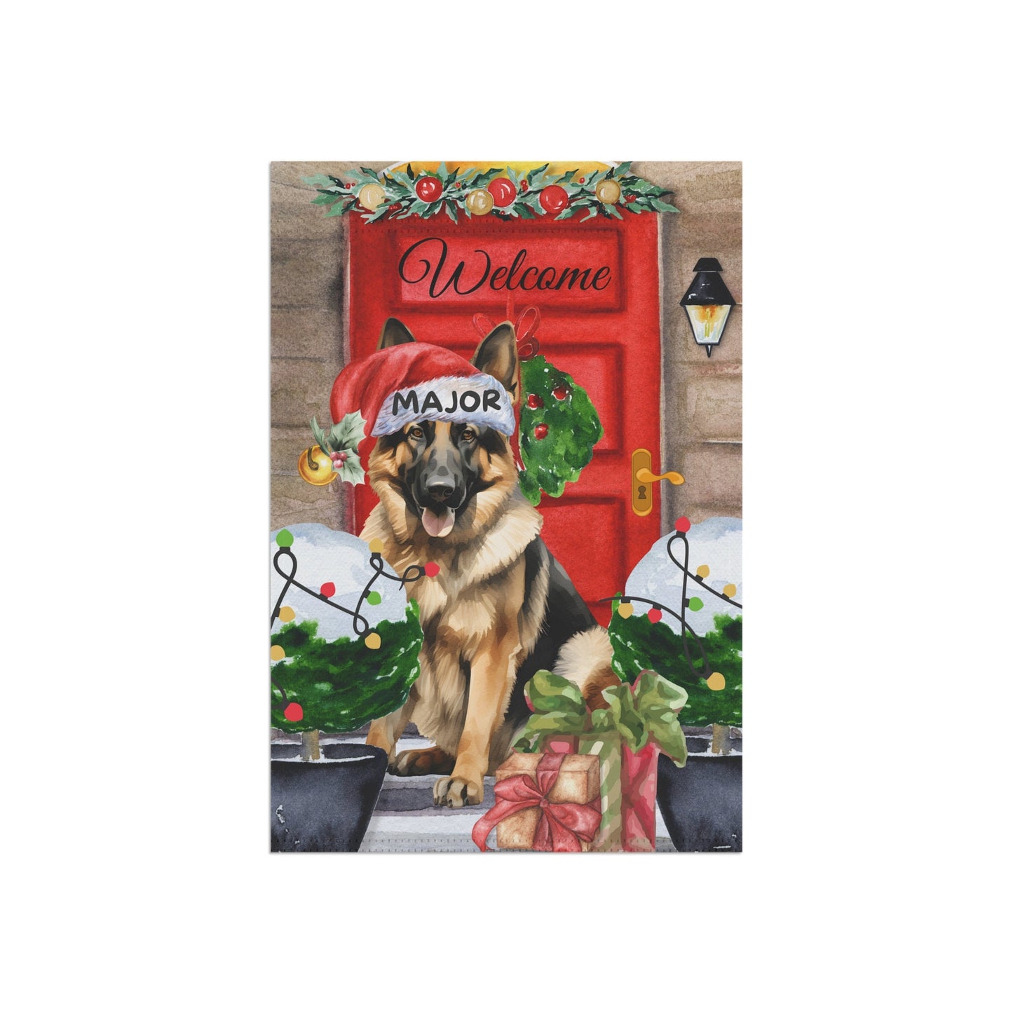 Personalized German Shepherd Dog Christmas Outdoor Flag - Custom German Shepherd Mom Dad Holiday Gift, Double-sided Flag, Stand No