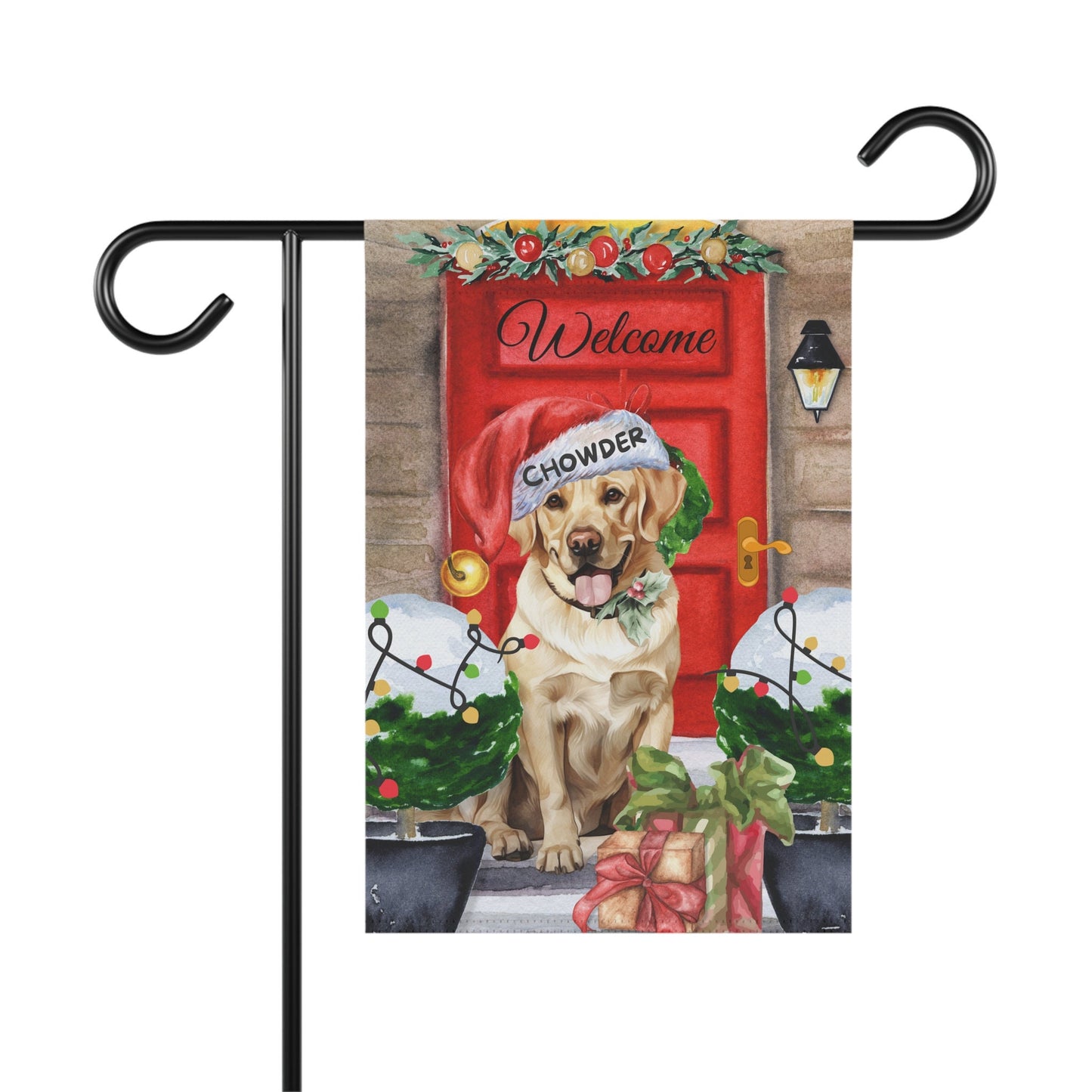 Personalized Yellow Labrador Retriever Dog Christmas Flag - Custom Yellow Lab Mom Dad Holiday Gift, Double-sided Flag, Stand Not I