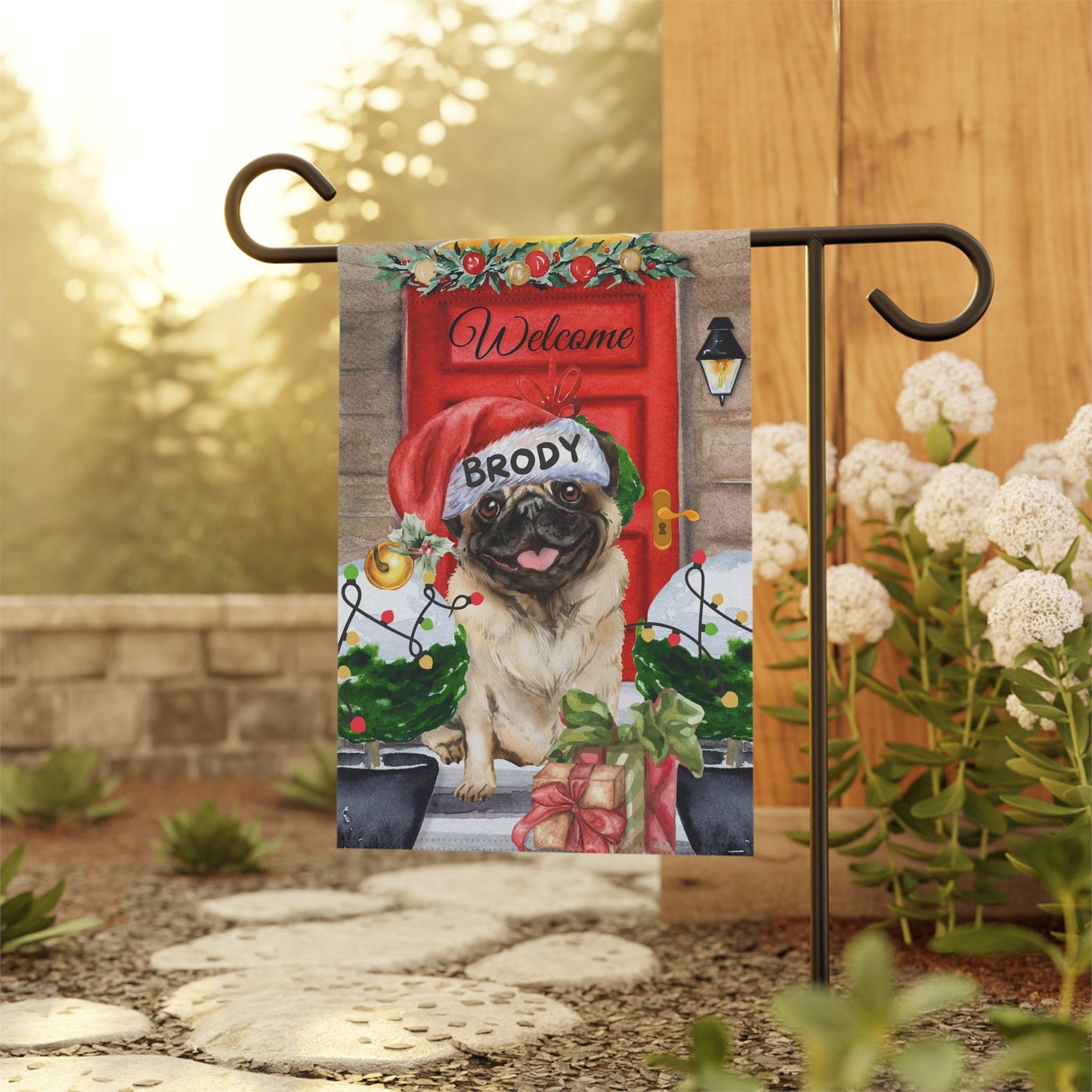 Double-Sided Personalized Pug Christmas Garden Flag - Festive Welcome Decor for Pug Parents, 12x18", Pole Not Included