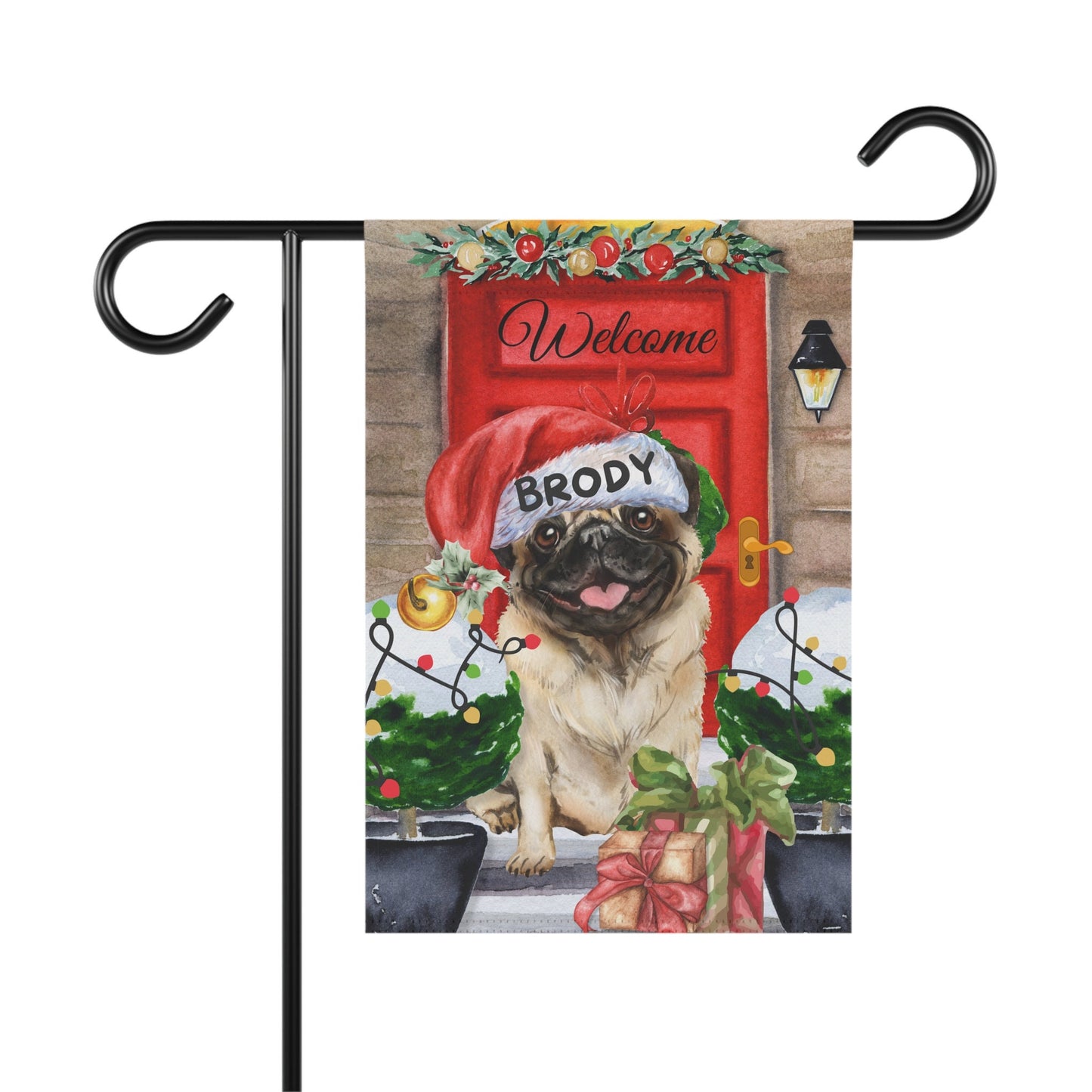 Double-Sided Personalized Pug Christmas Garden Flag - Festive Welcome Decor for Pug Parents, 12x18", Pole Not Included