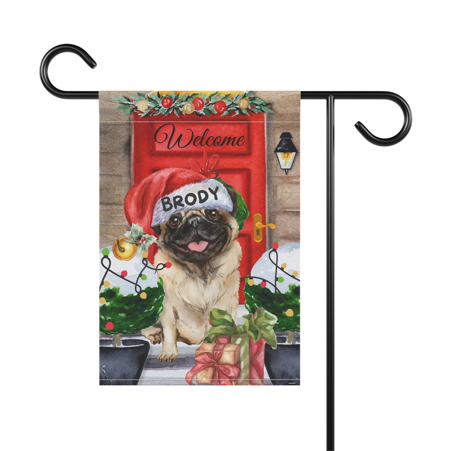 Double-Sided Personalized Pug Christmas Garden Flag - Festive Welcome Decor for Pug Parents, 12x18", Pole Not Included