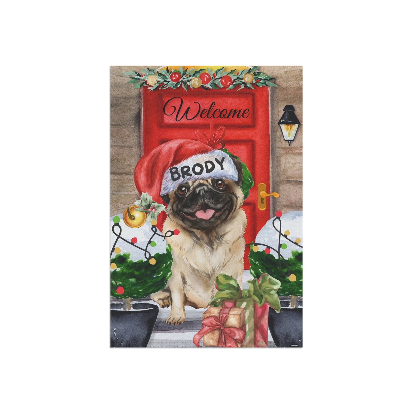 Double-Sided Personalized Pug Christmas Garden Flag - Festive Welcome Decor for Pug Parents, 12x18", Pole Not Included