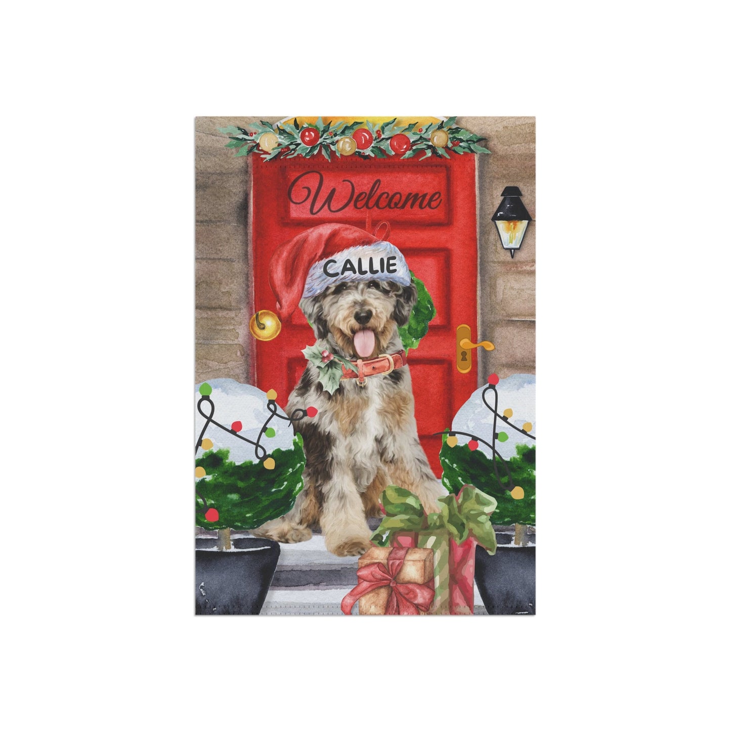 Bernedoodle - Aussiedoodle, Mountaindoodle Christmas Garden Flag, Doodle Dog Mom Gift, Double-sided Flag, Stand Not Included