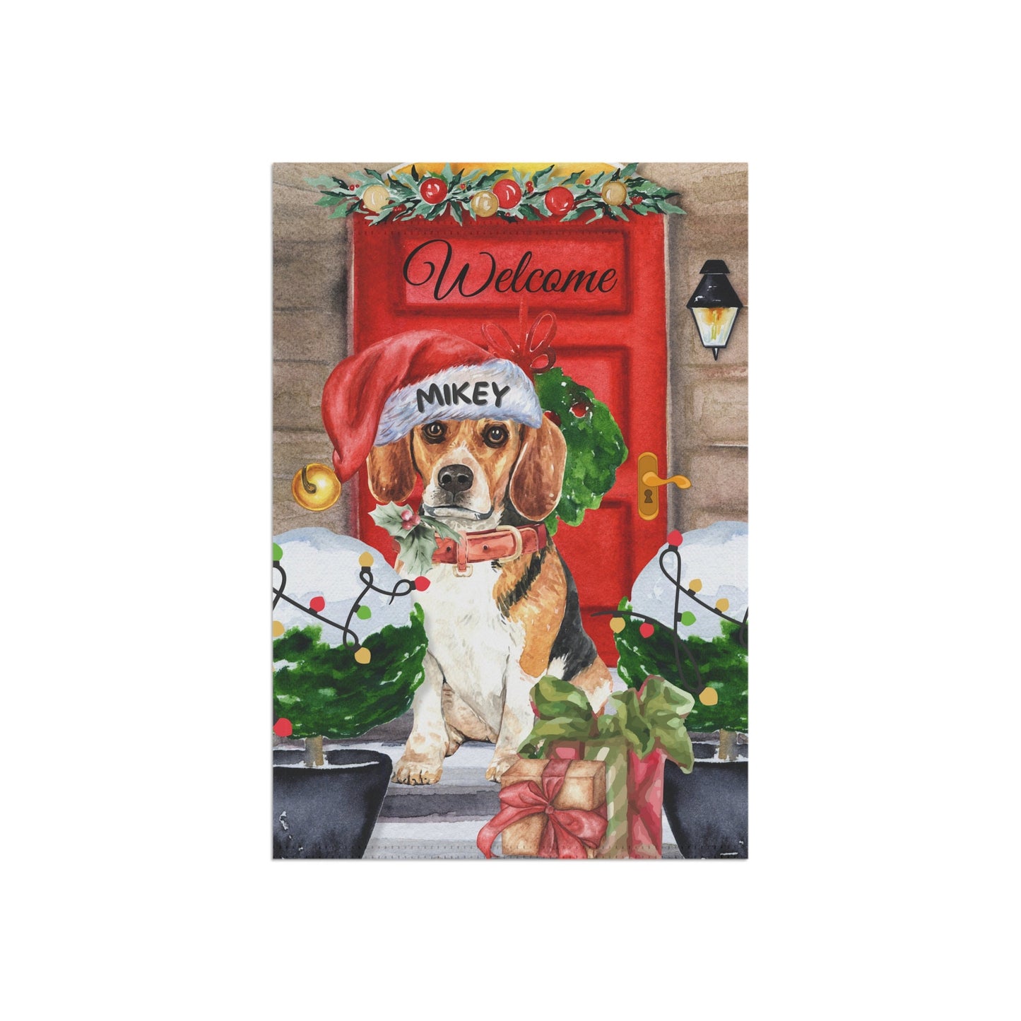 Personalized Beagle Dog Christmas Flag - Custom Beagle Mom Dad Holiday Gift, Double-sided Garden House Flag, Stand Not Included