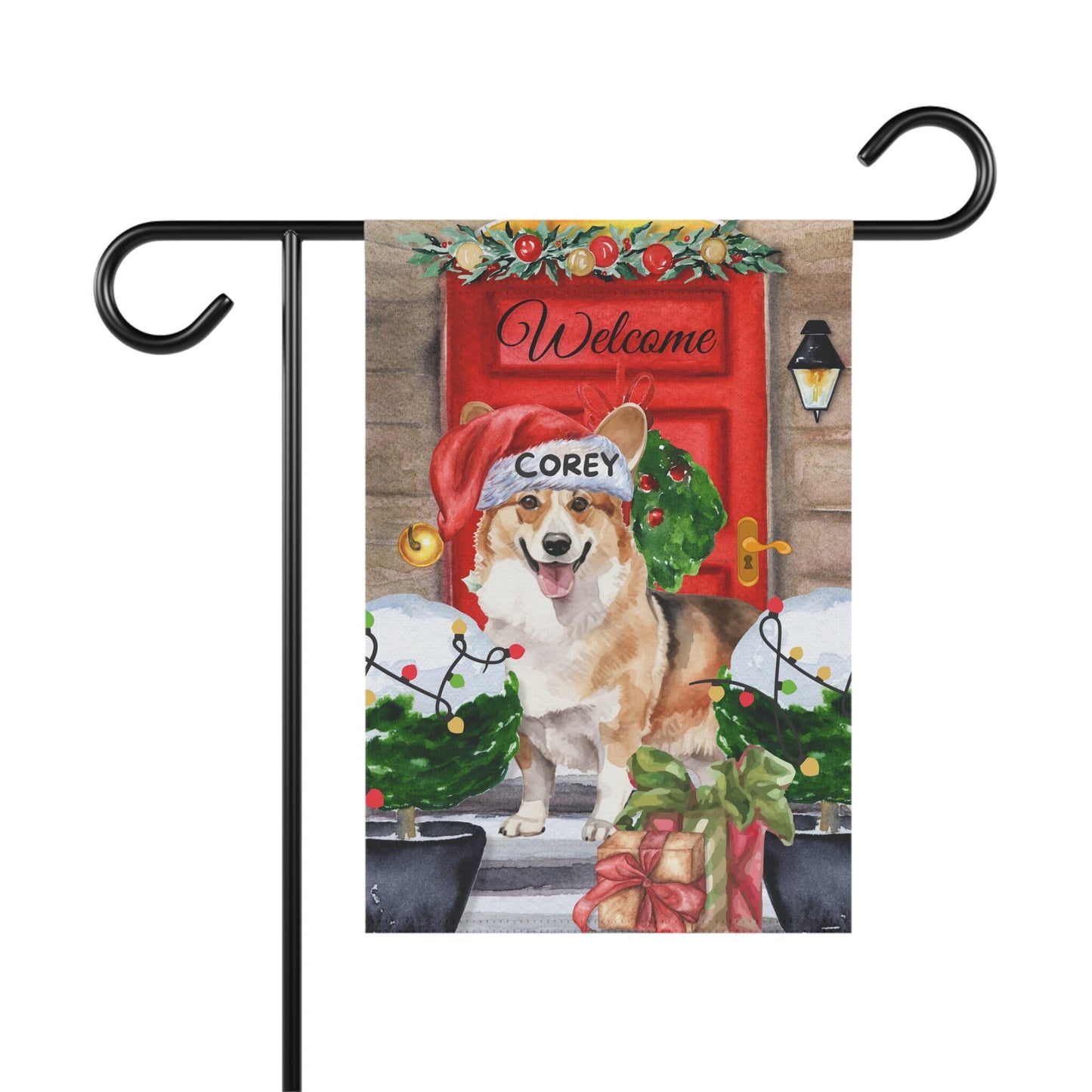 Personalized Corgi Christmas Flag - Custom Corgi Dog Mom Dad Holiday Gift, Double-sided Garden House Flag, Stand Not Included