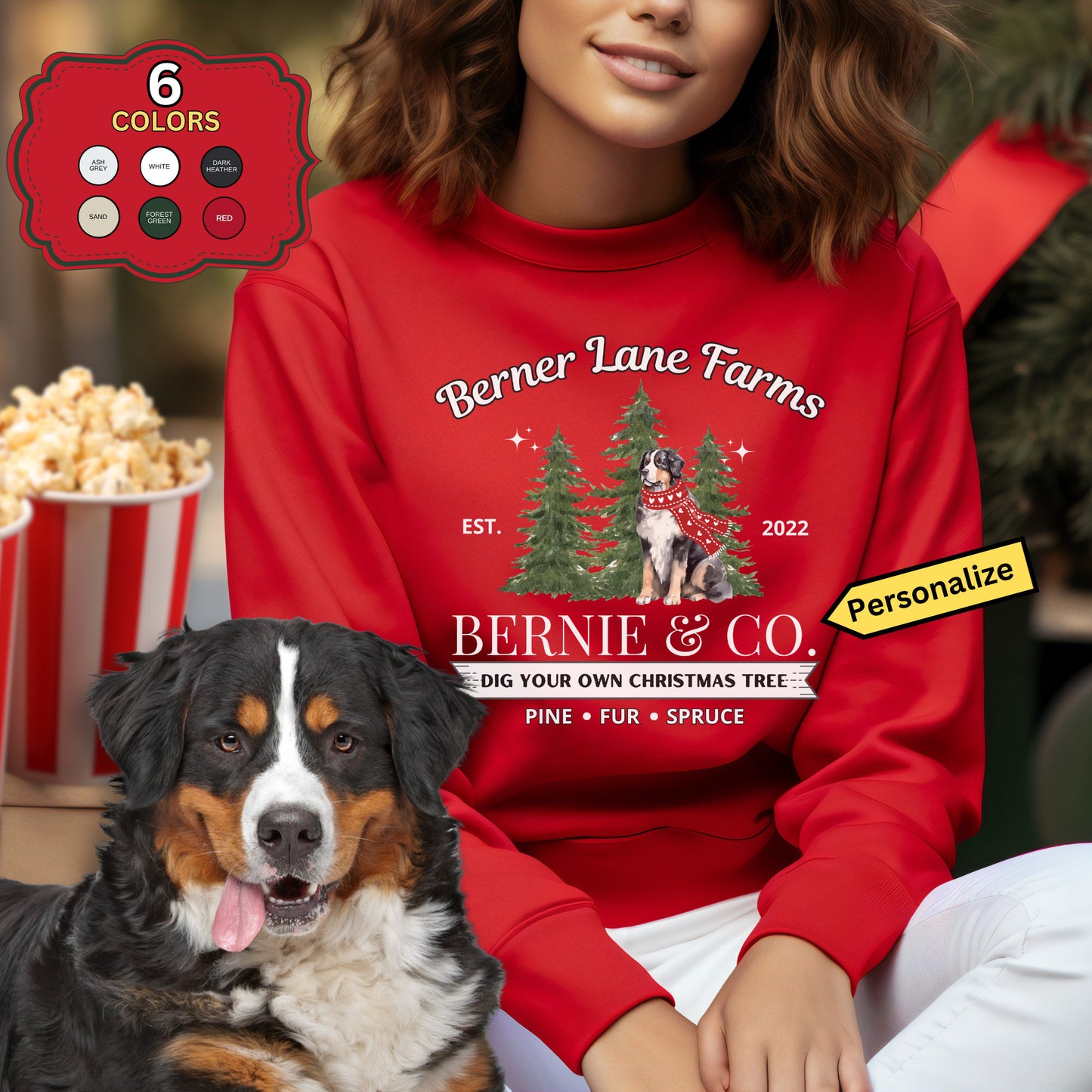 Personalized Bernese Mountain Dog Christmas Sweatshirt - Bernese Mountain Dog Mom Gift Shirt, Bernese Christmas, Bernese Dog Gift