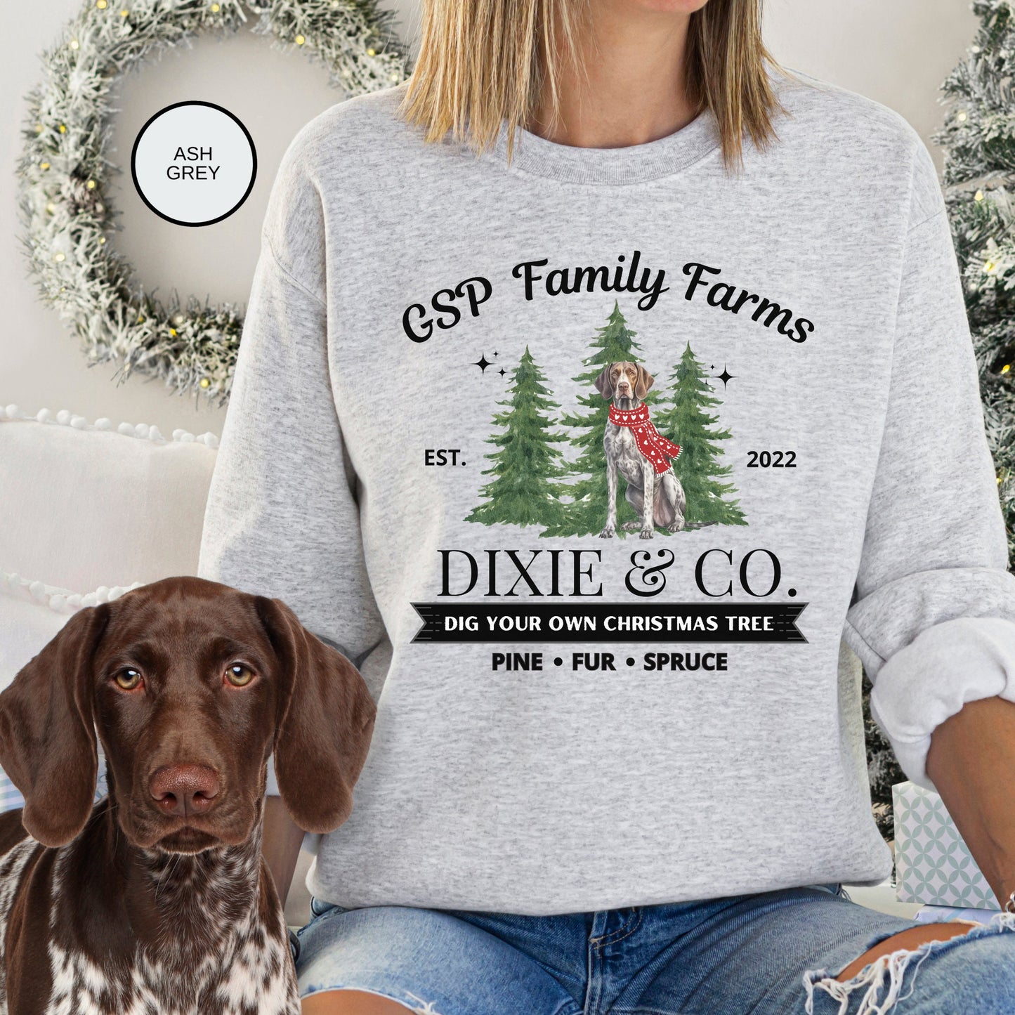 Personalized German Shorthaired Pointer Gsp Christmas Sweatshirt - Gsp Dog Mom Gift Shirt, Custom Gsp Dog Lover Unisex Sweatshirt