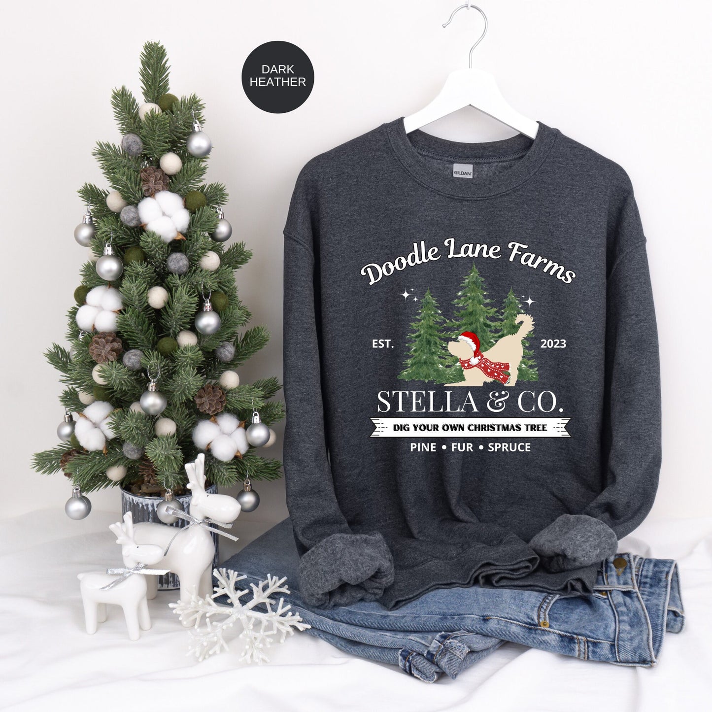 Personalized Light Doodle Dog Christmas Sweatshirt - Goldendoodle, Labradoodle, Bernedoodle, Aussiedoodle, Sheepadoodle Etc, Doodl