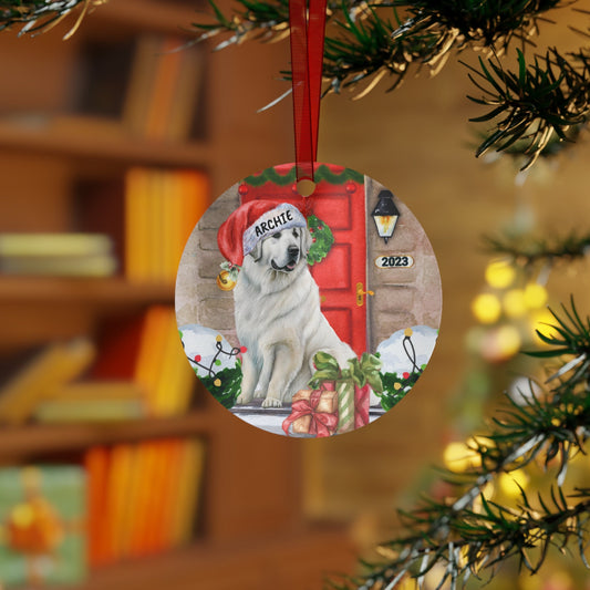 Personalized Great Pyrenees Christmas Metal Ornament - Great Pyrenees Gift Idea, Double Sided Print, Custom Great Pyrenees Keepsak