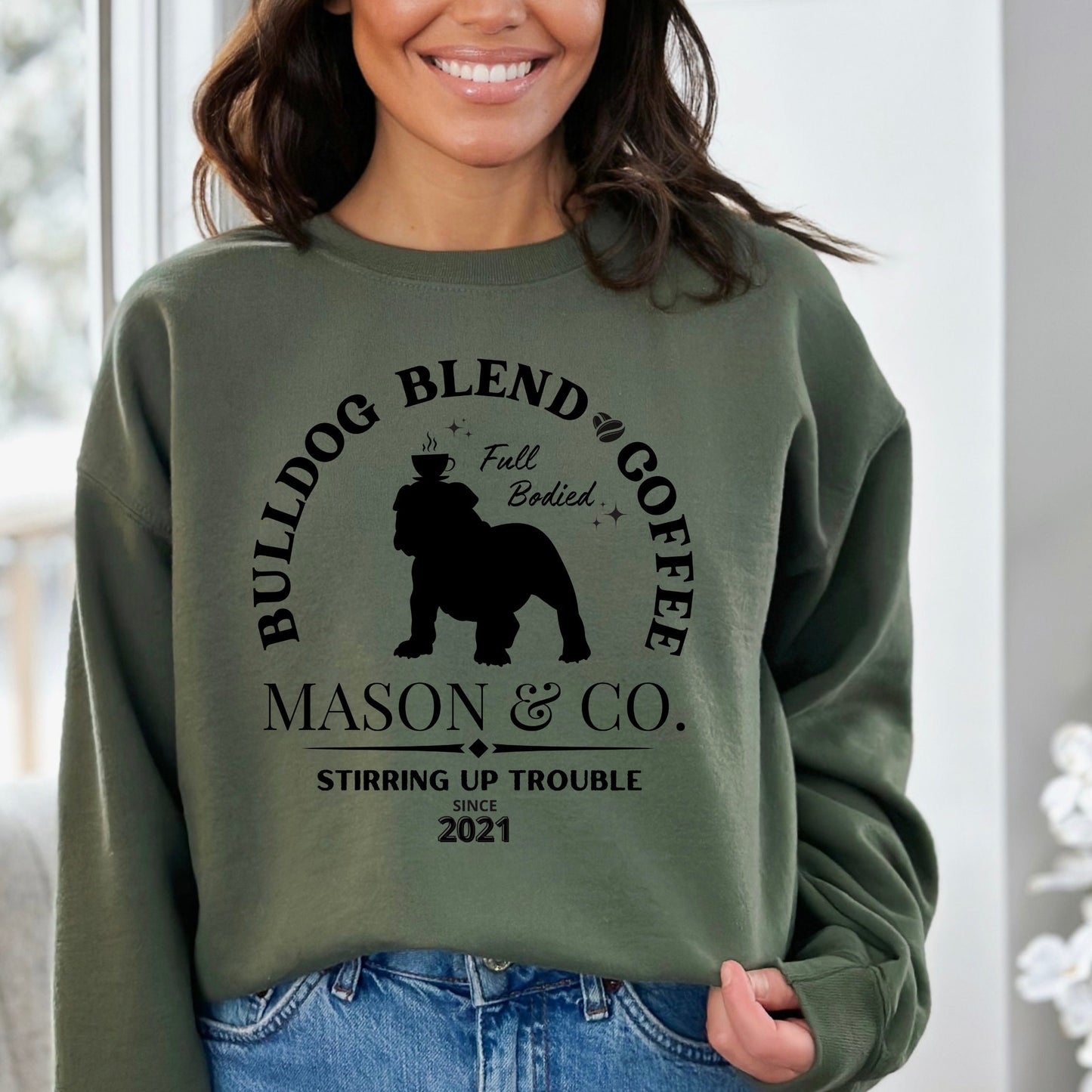 Personalized Bulldog Coffee Sweatshirt - Perfect Gift for Bulldog Lovers & Moms and Dads  Bulldog Blend Coffee