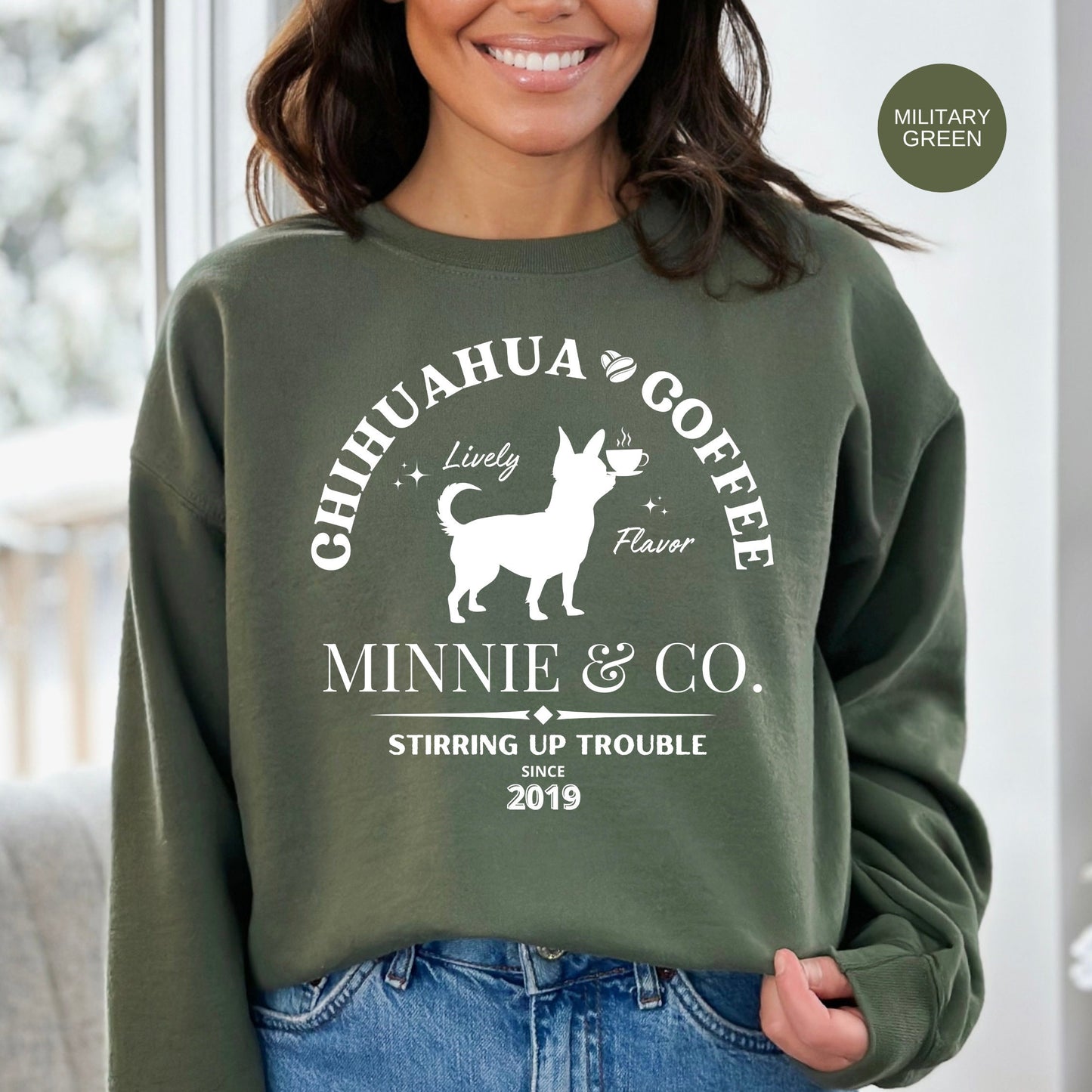 Personalized Chihuahua Coffee Sweatshirt - Perfect Gift for Chihuahua Lovers & Moms and Dads, Custom Chihuahua Coffee Shirt  Birth