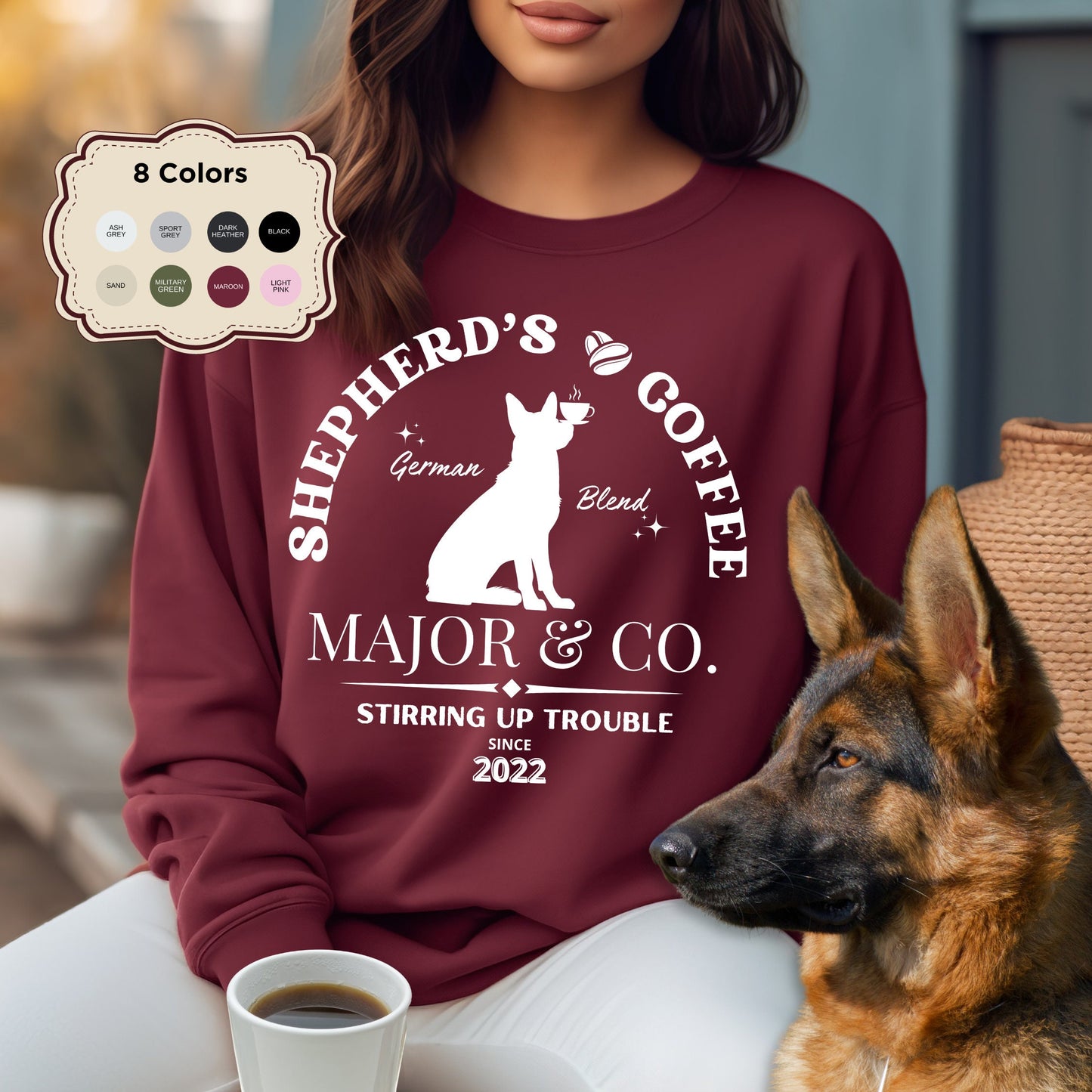 Personalized German Shepherd Coffee Sweatshirt - German Shepherd Lovers & Mom Dad Gift, German Shepherd Coffee Shirt Birthday Chri