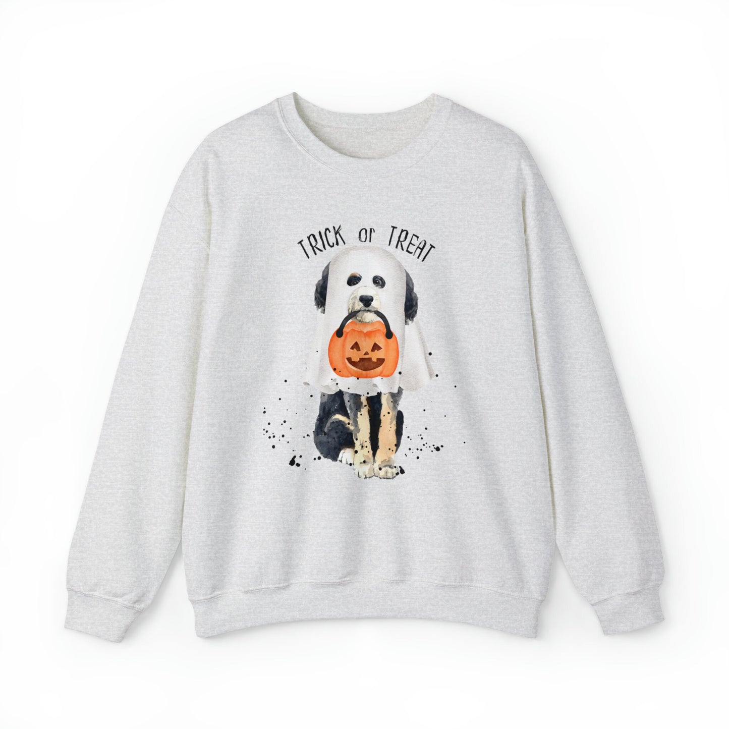 Halloween Bernedoodle Dog Ghost Sweatshirt - Trick or Treat Doodle Sweatshirt, Bernedoodle Doodle Mom Halloween Gift