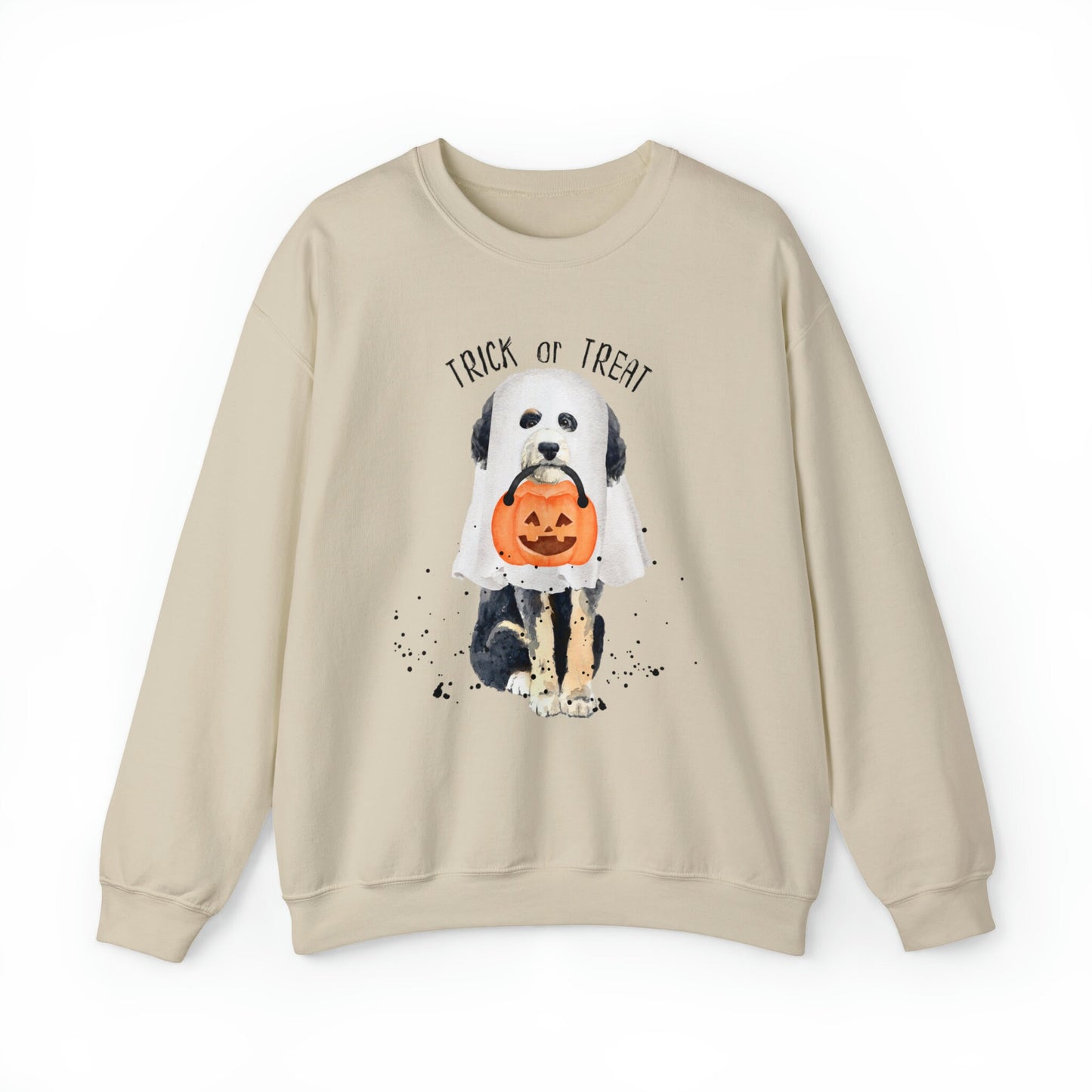 Halloween Bernedoodle Dog Ghost Sweatshirt - Trick or Treat Doodle Sweatshirt, Bernedoodle Doodle Mom Halloween Gift