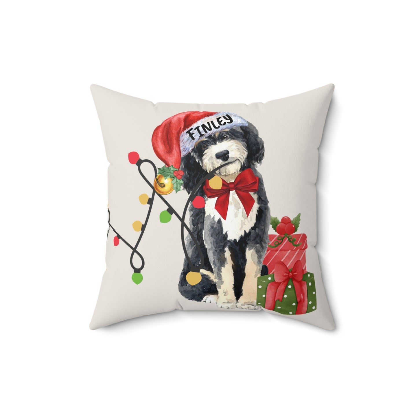 Personalized Bernedoodle Doodle Dog Christmas Pillow - Doodle Dog Mom/ Dad Gift, Custom Doodle Dog Keepsake Gift, 16x16 Pillow