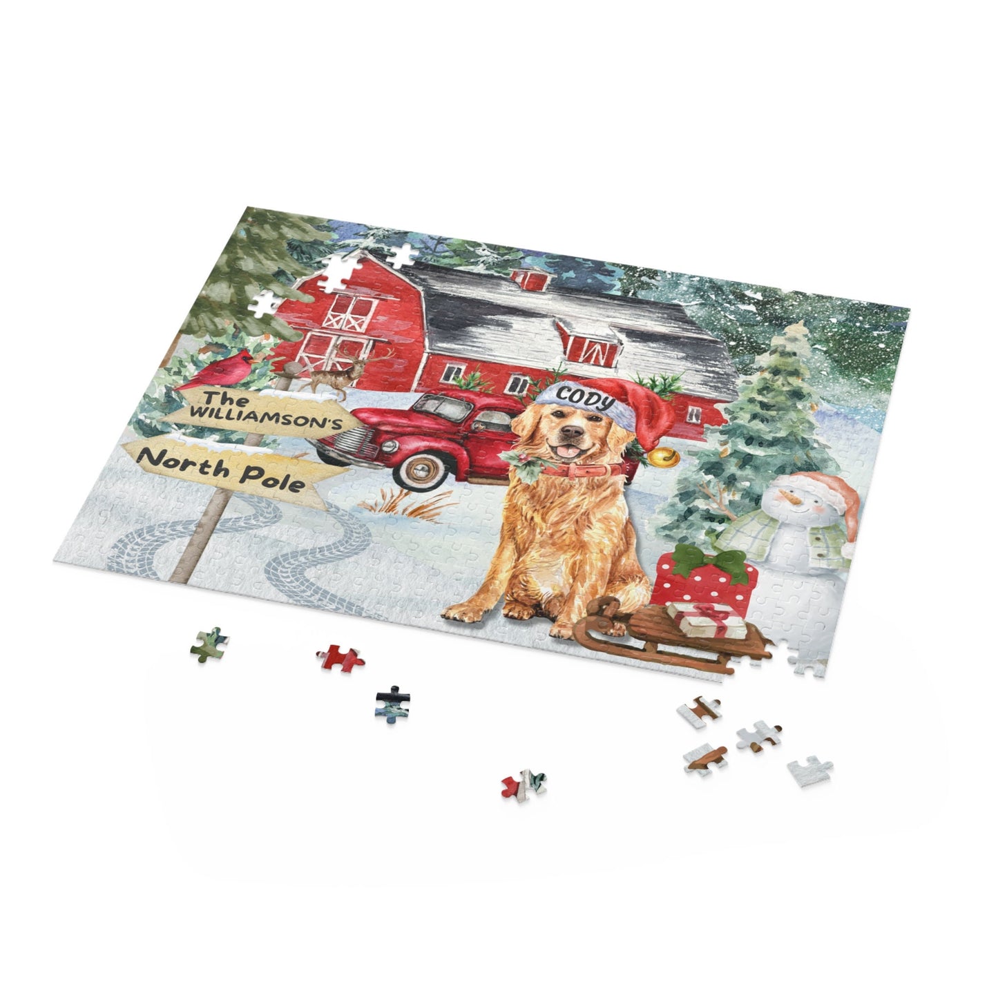 Personalized Golden Retriever Christmas Puzzle (120 - 252, 500-Piece) Golden Retriever Dog Mom or Dad Gift Idea, Gift Box Included