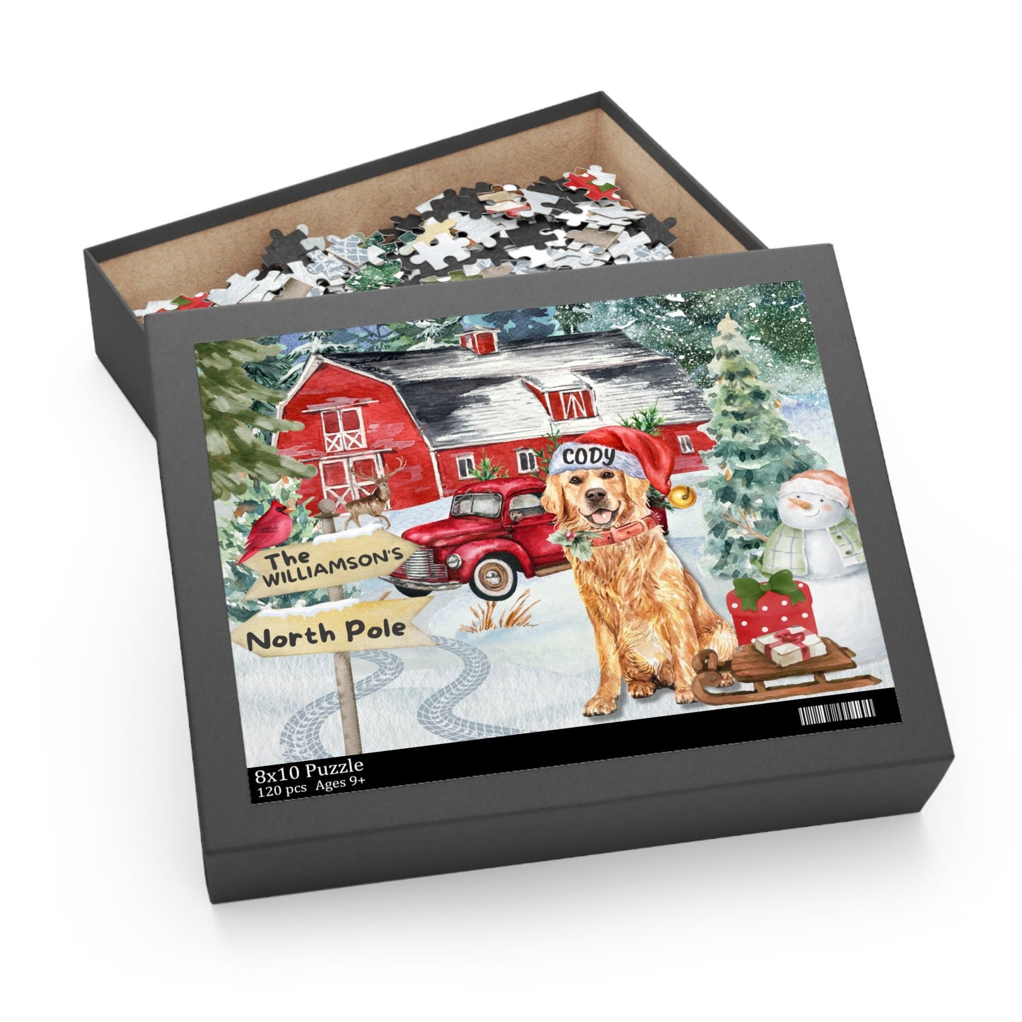 Personalized Golden Retriever Christmas Puzzle (120 - 252, 500-Piece) Golden Retriever Dog Mom or Dad Gift Idea, Gift Box Included