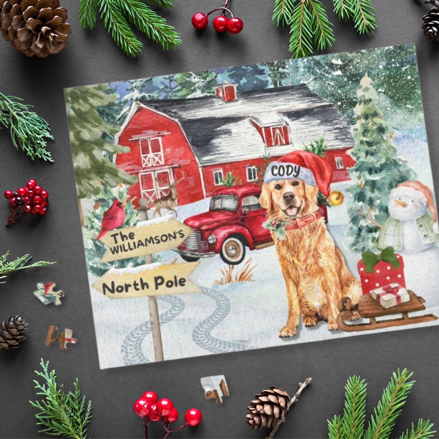 Personalized Golden Retriever Christmas Puzzle (120 - 252, 500-Piece) Golden Retriever Dog Mom or Dad Gift Idea, Gift Box Included