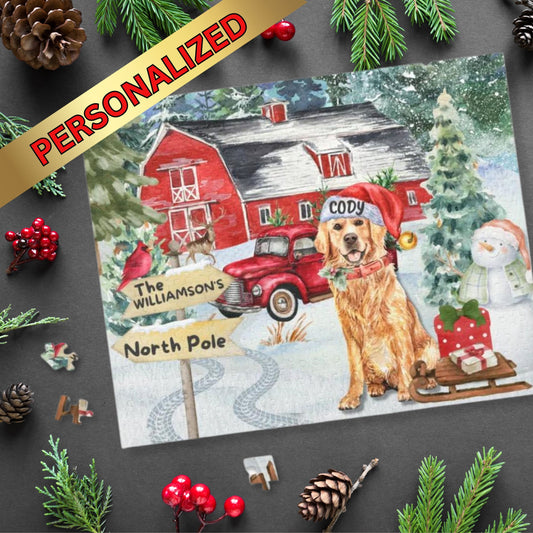 Personalized Golden Retriever Christmas Puzzle (120 - 252, 500-Piece) Golden Retriever Dog Mom or Dad Gift Idea, Gift Box Included