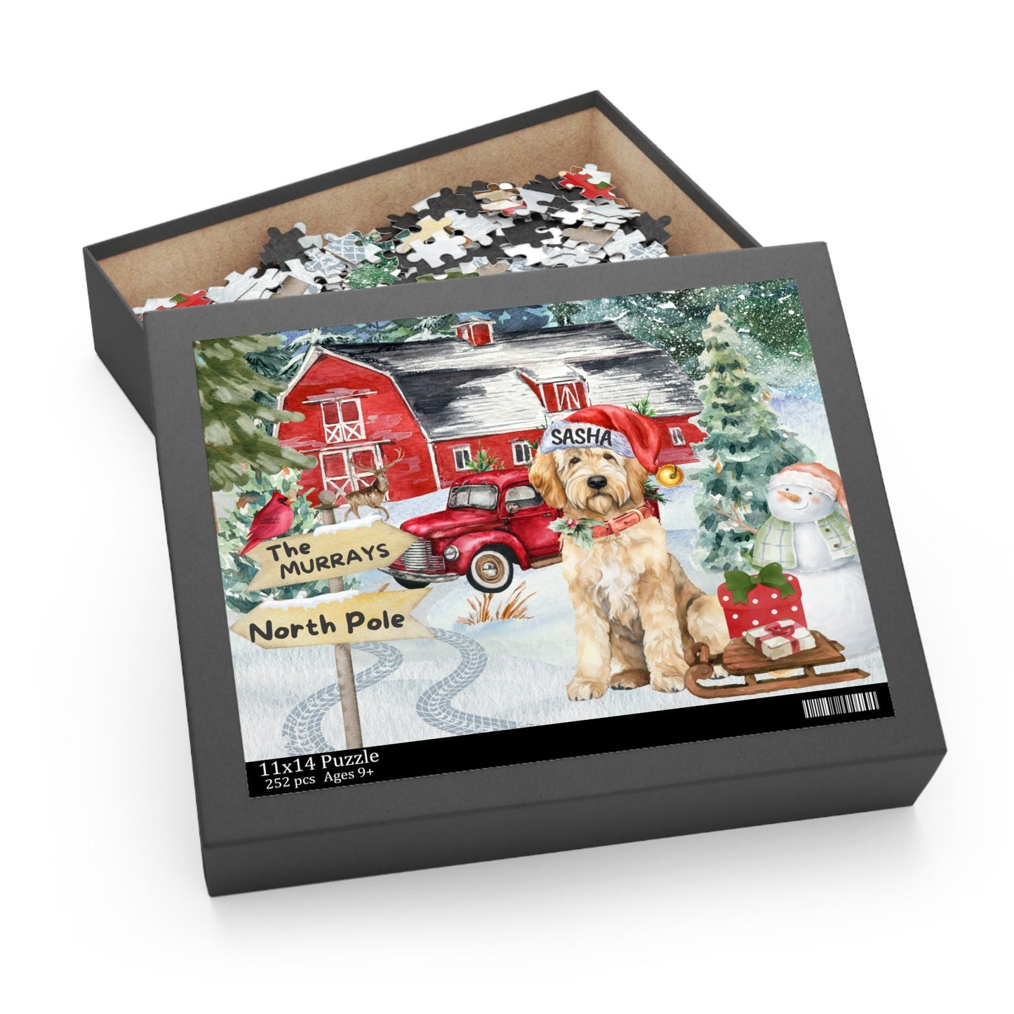 Personalized Goldendoodle Labradoodle Christmas Puzzle (120 - 252, 500-Piece) Doodle Dog Mom or Dad Gift Idea, Gift Box Included