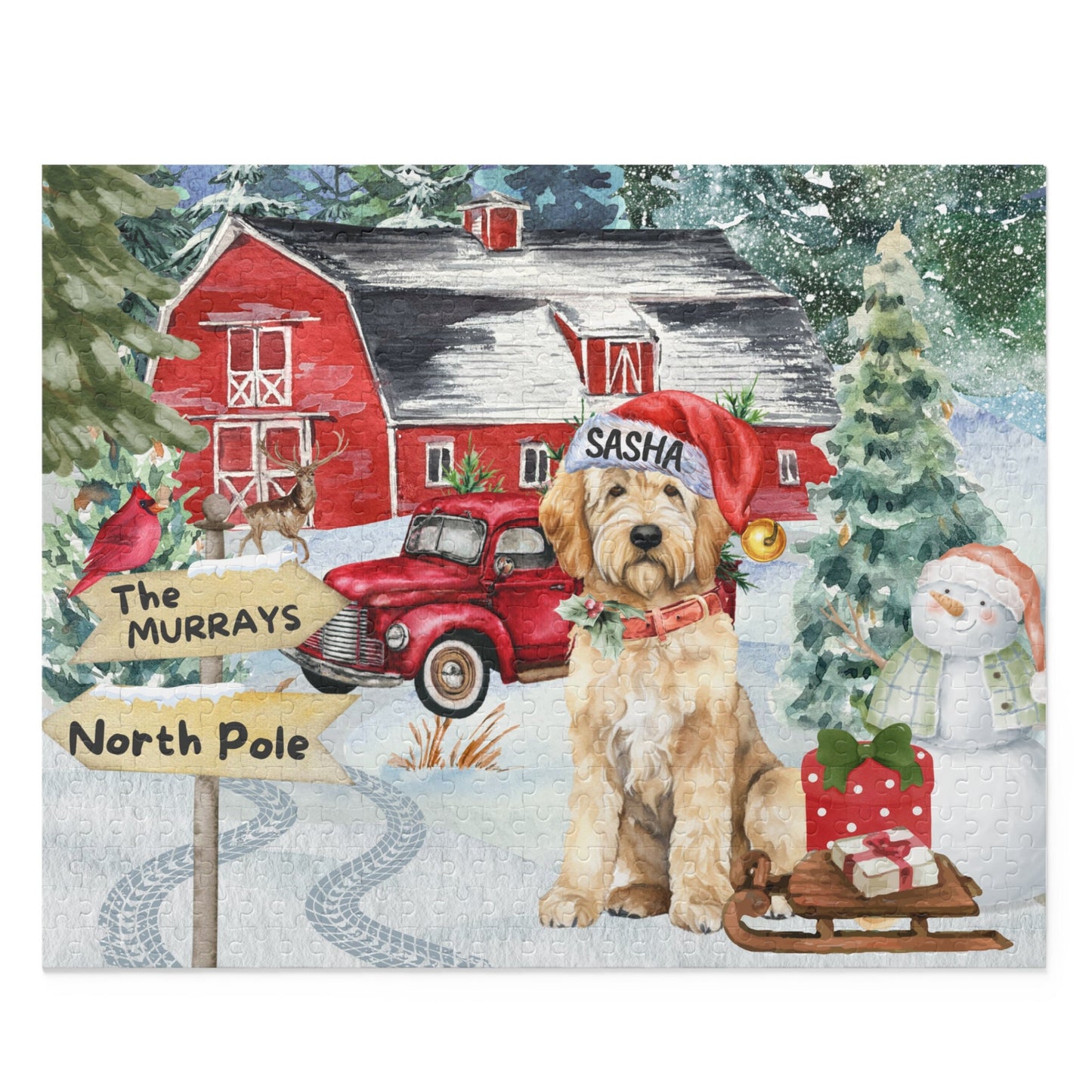 Personalized Goldendoodle Labradoodle Christmas Puzzle (120 - 252, 500-Piece) Doodle Dog Mom or Dad Gift Idea, Gift Box Included