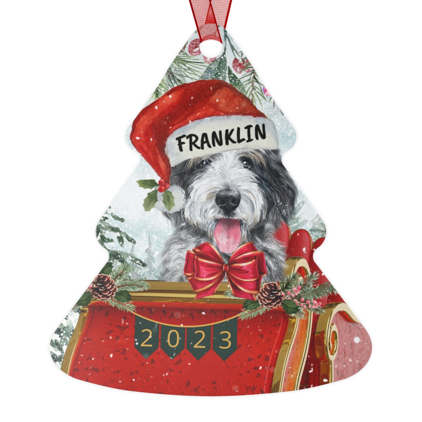 Personalized Sheepadoodle Christmas Ornament - Metal Custom Black and White Doodle Mom Gift, Sheepadoodle Dog Mom GIft