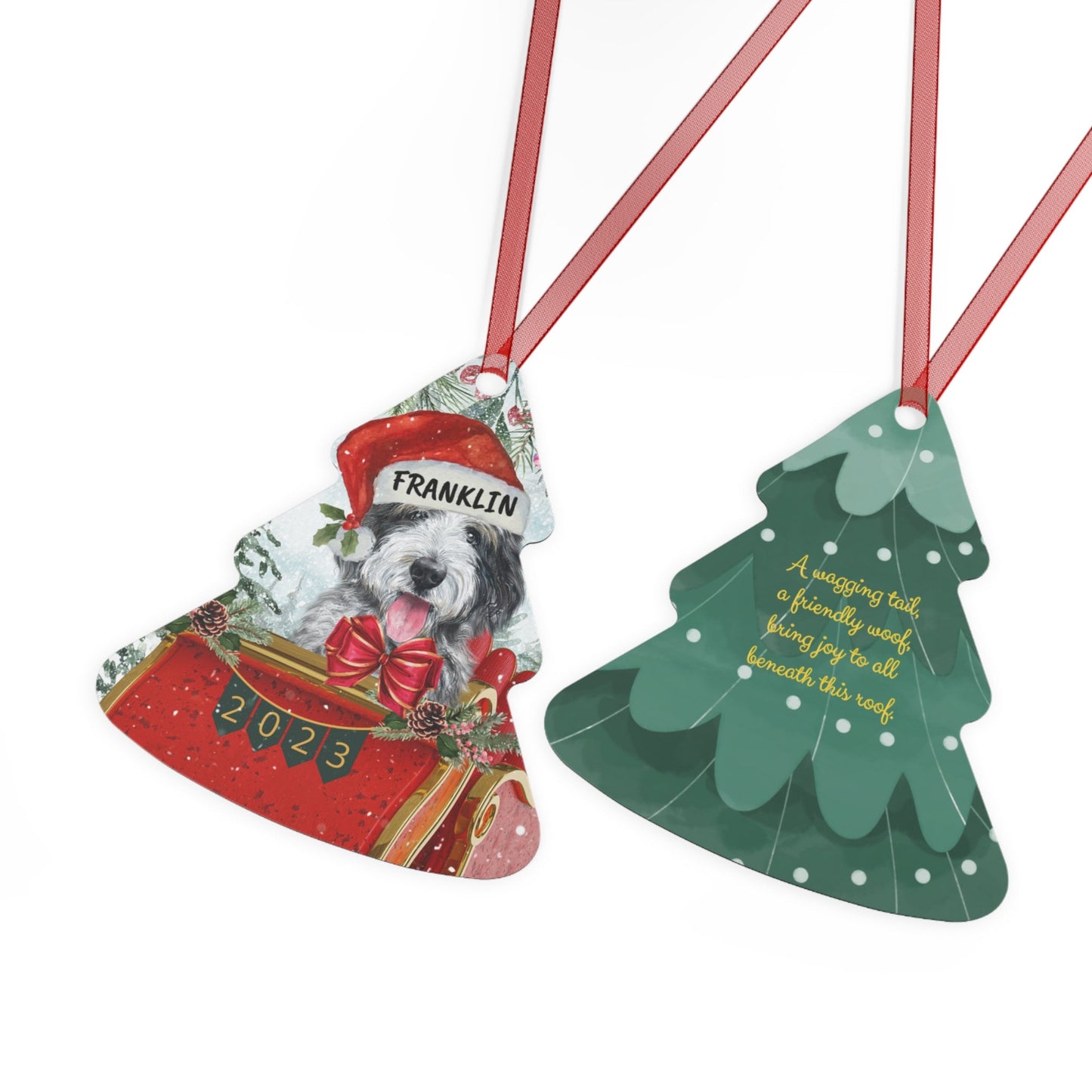 Personalized Sheepadoodle Christmas Ornament - Metal Custom Black and White Doodle Mom Gift, Sheepadoodle Dog Mom GIft