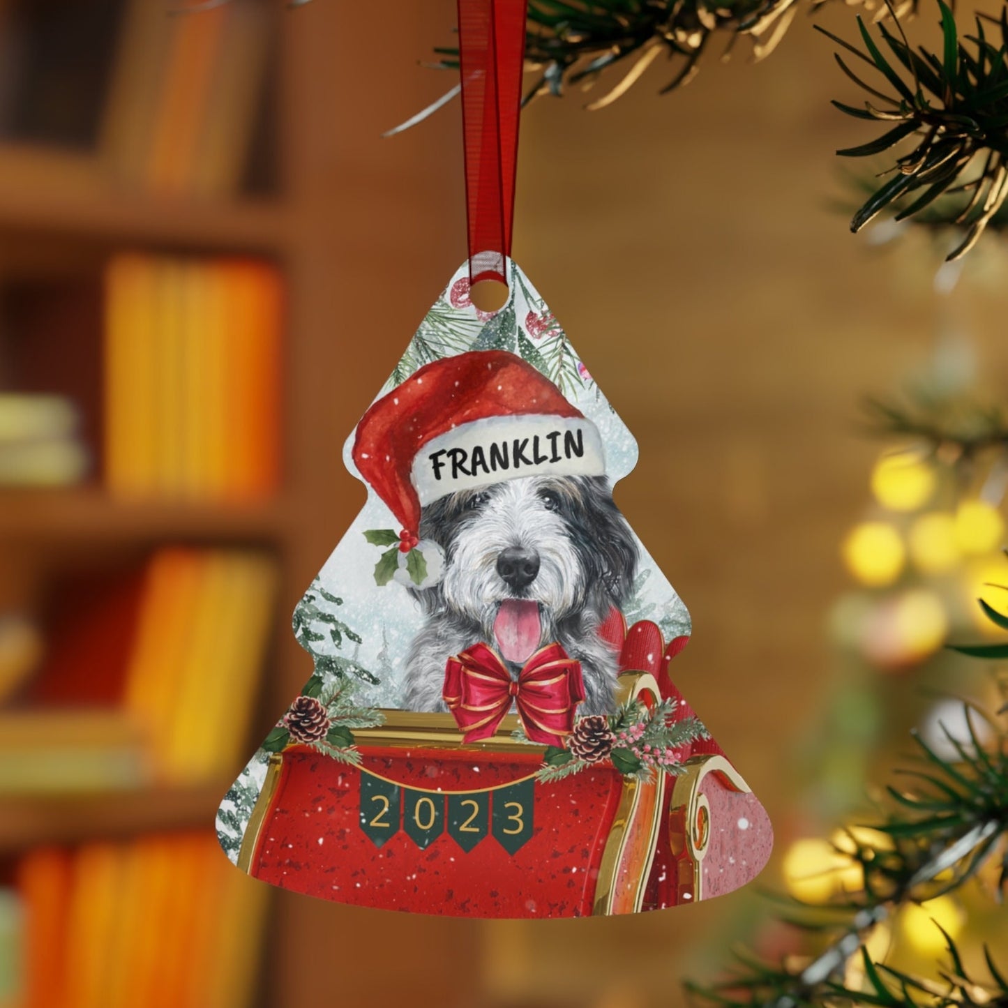 Personalized Sheepadoodle Christmas Ornament - Metal Custom Black and White Doodle Mom Gift, Sheepadoodle Dog Mom GIft