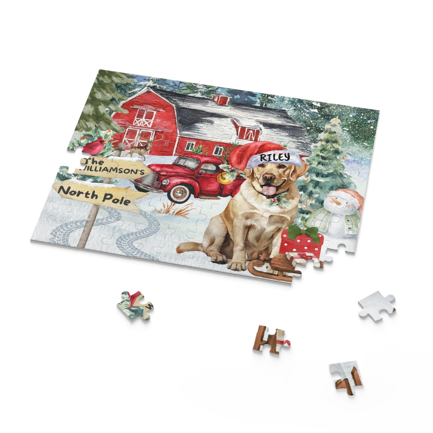 Personalized Yellow Labrador Retriever Christmas Puzzle (120 - 252, 500-Piece) Labrador Retriever Dog Mom or Dad Gift Idea, Gift Box