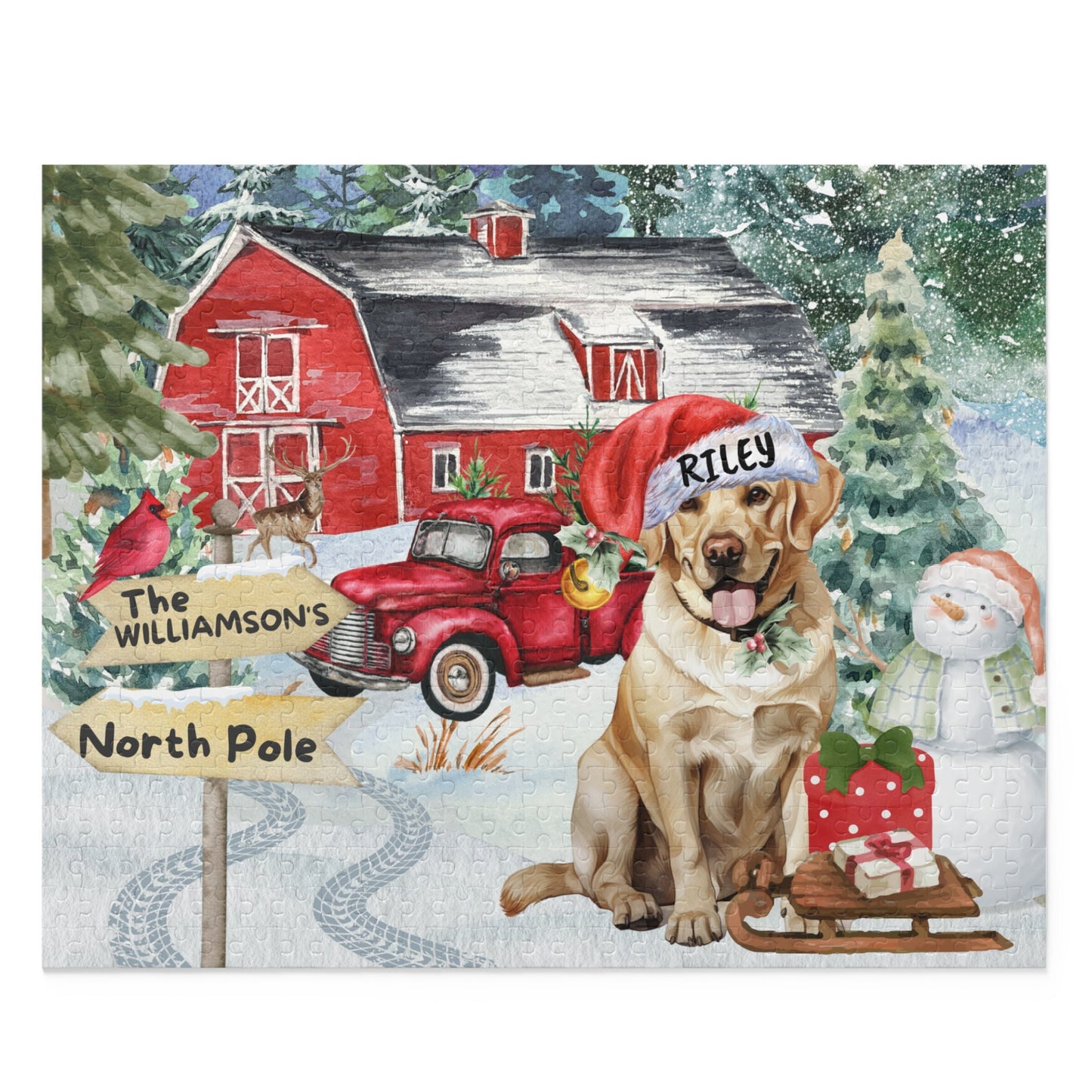 Personalized Yellow Labrador Retriever Christmas Puzzle (120 - 252, 500-Piece) Labrador Retriever Dog Mom or Dad Gift Idea, Gift Box