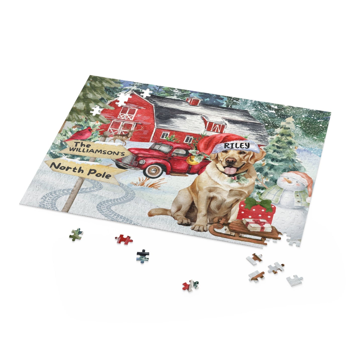 Personalized Yellow Labrador Retriever Christmas Puzzle (120 - 252, 500-Piece) Labrador Retriever Dog Mom or Dad Gift Idea, Gift Box