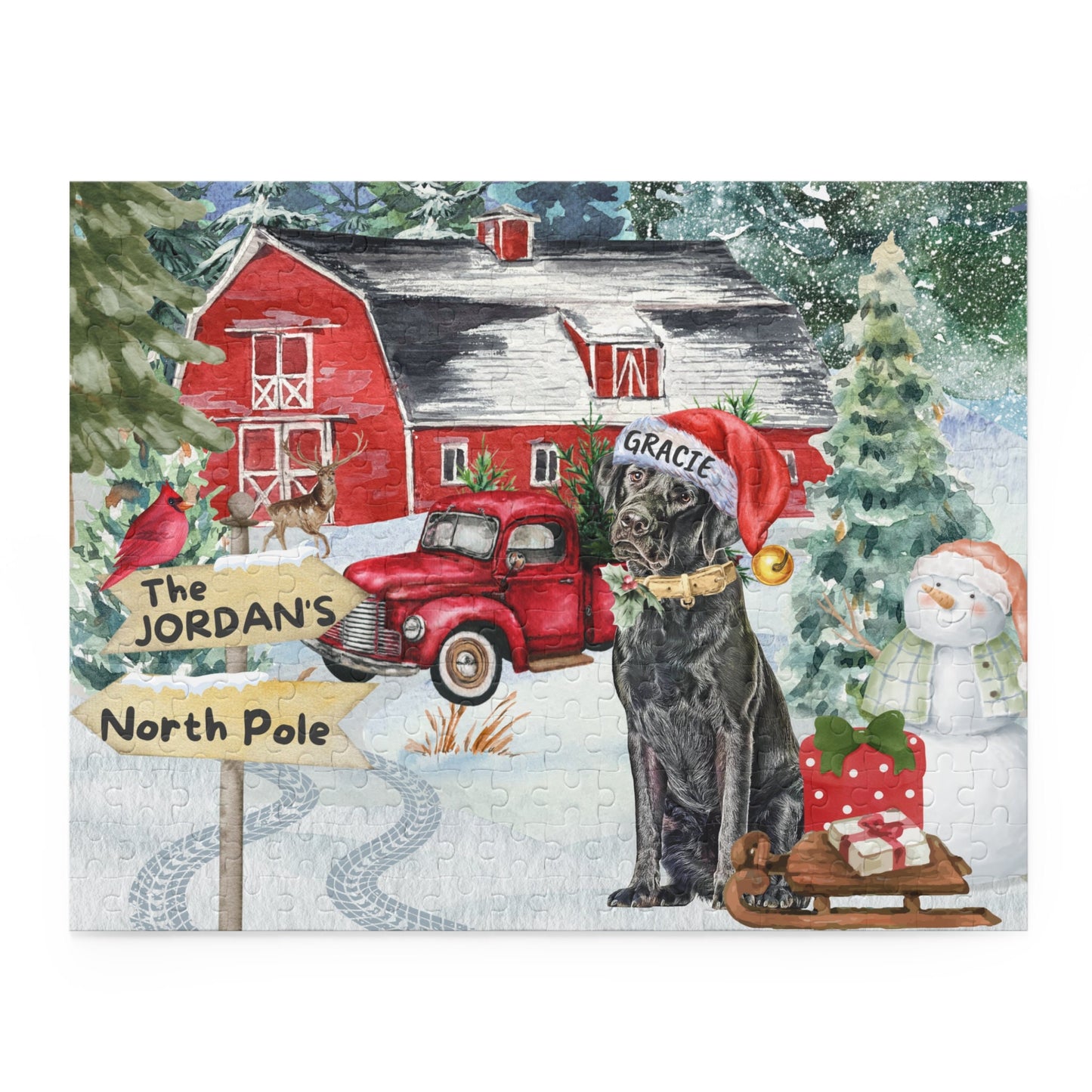 Personalized Black Labrador Retriever Christmas Puzzle (120 - 252, 500-Piece) Black Lab Dog Mom or Dad Gift Idea, Gift Box Include