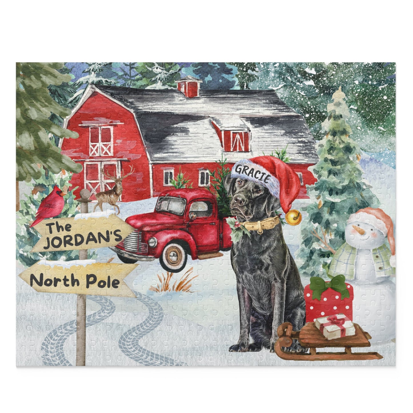 Personalized Black Labrador Retriever Christmas Puzzle (120 - 252, 500-Piece) Black Lab Dog Mom or Dad Gift Idea, Gift Box Include