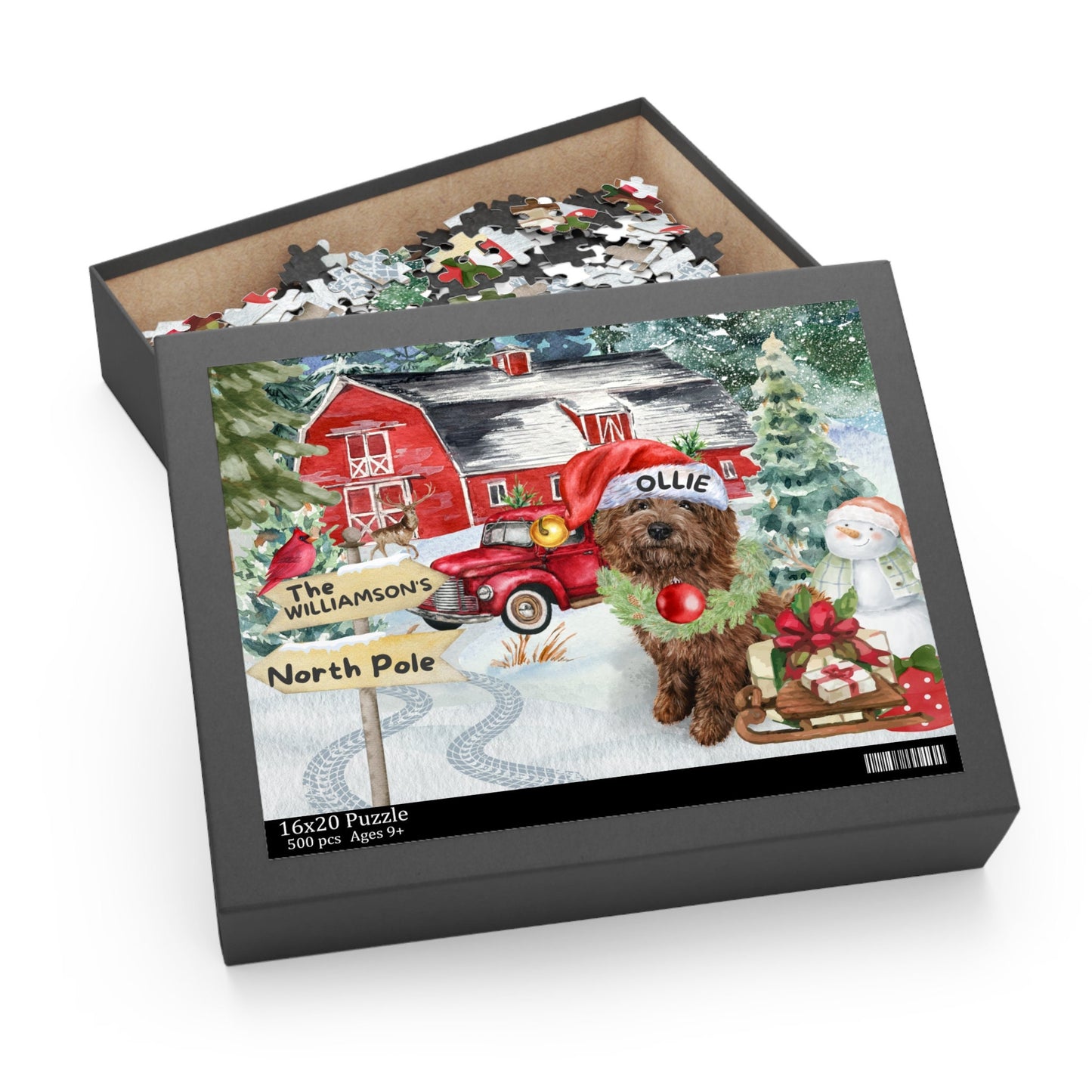 Personalized Brown Doodle Christmas Puzzle - Chocolate Doodle Mom or Dad Gift Idea, Labradoodle, Goldendoodle, Cockapoo, Gift Box