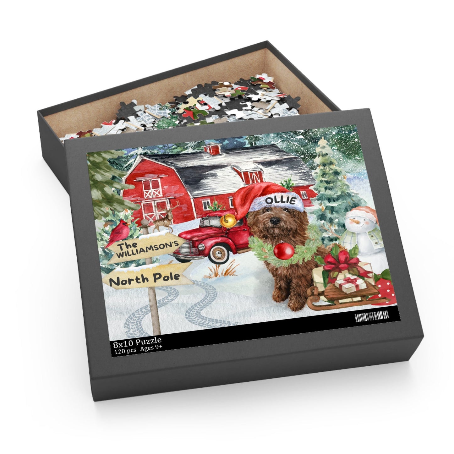 Personalized Brown Doodle Christmas Puzzle - Chocolate Doodle Mom or Dad Gift Idea, Labradoodle, Goldendoodle, Cockapoo, Gift Box