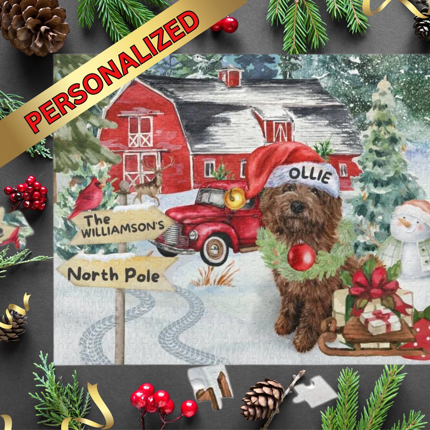 Personalized Brown Doodle Christmas Puzzle - Chocolate Doodle Mom or Dad Gift Idea, Labradoodle, Goldendoodle, Cockapoo, Gift Box